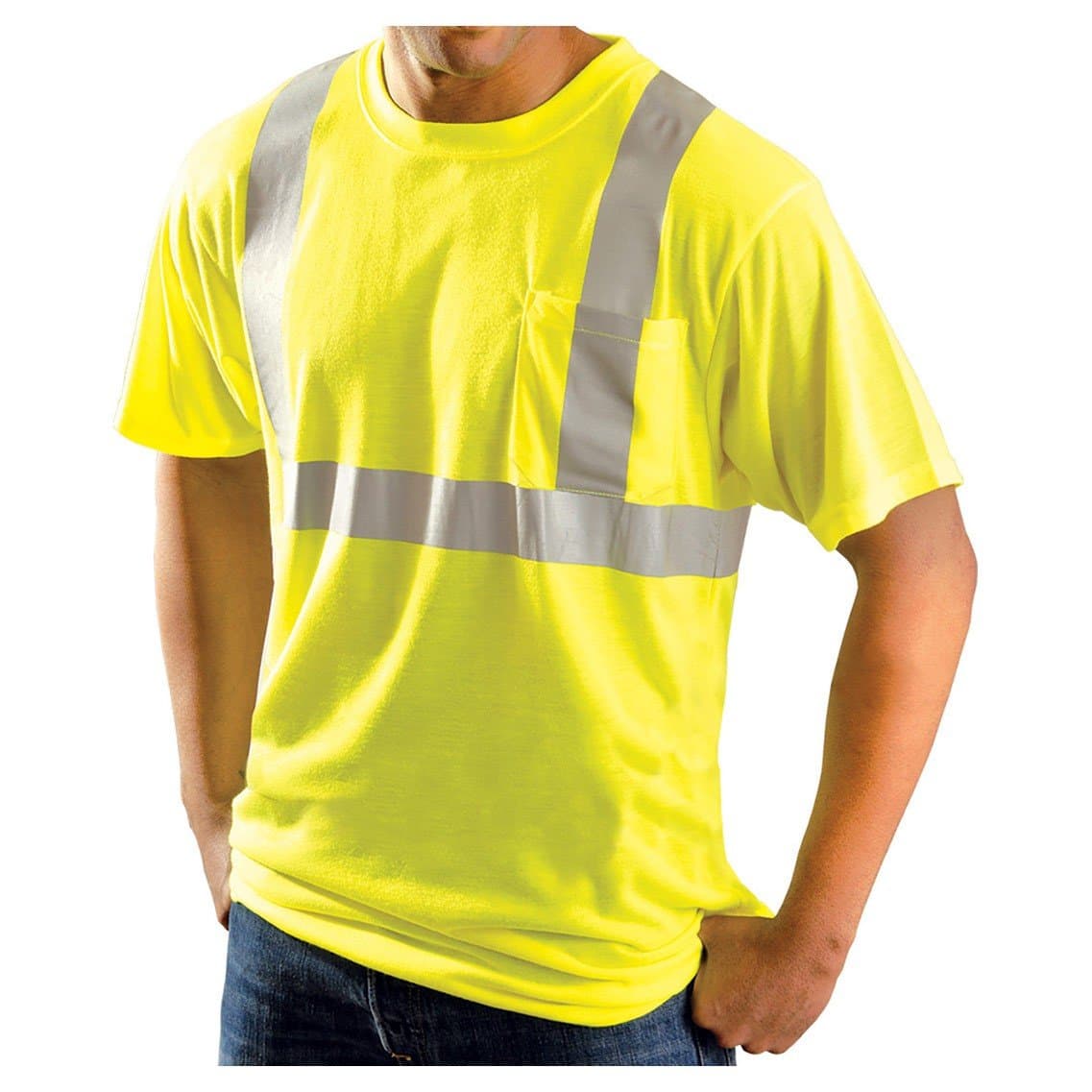 High-Vis Type R Class 2 Wicking T-Shirt - Large | Short Sleeve | High Vis Yellow | ANSI Certified Safety Shirts | 100% Polyester, Moisture-Wicking, Reflective Stripes