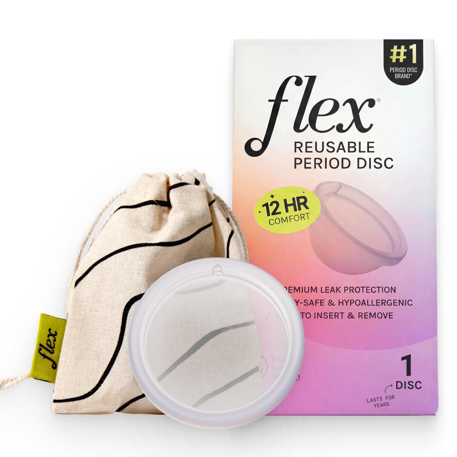 Flex Reusable Disc | Reusable Menstrual Disc | Tampon, Pad, and Cup Alternative | Capacity of 6 Super Tampons | Lasts up to 10 Years | Includes Carrying Pouch & 2 Free Disposable Discs