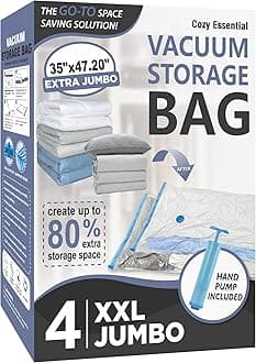 Cozy Essential 4 Pack XXL Jumbo Vacuum Storage Bags, Extra Large Vacuum Seal Bags for Comforters, Bedding, Blanket Storage, Giant Space Saver Bags for Huge Stuffed Toy(47.2x35 in)