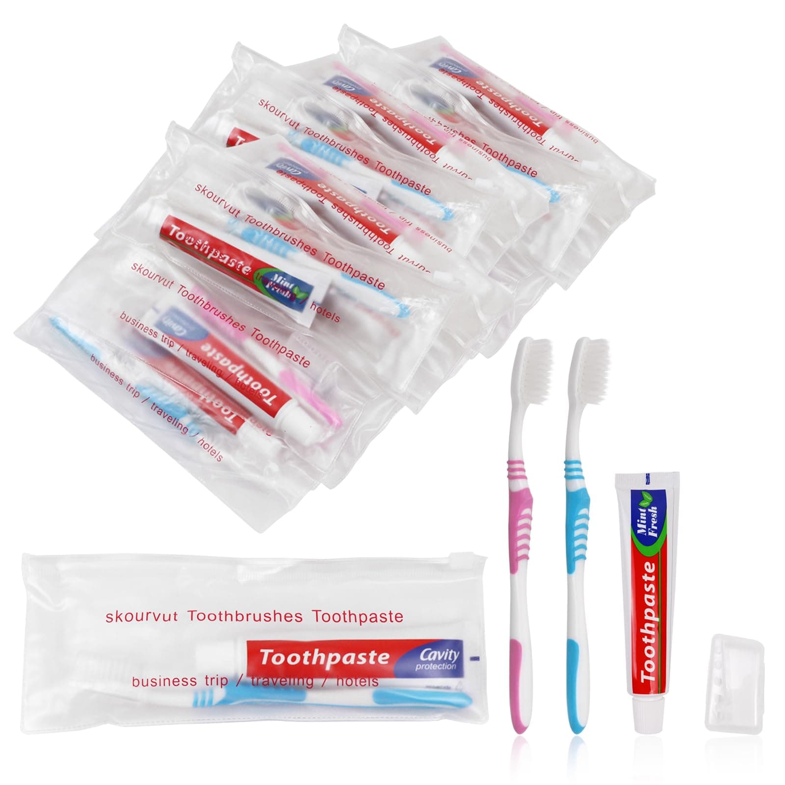 Disposable Toothbrushes with 45 Grams Toothpaste Individually Wrapped,Travel Kit White Plastic Zip Bag,Toothbrush Head Cover, Bulk Toothbrush for Homeless,Travel,Shelter,Air Bnb,Hotel,Guest (100)