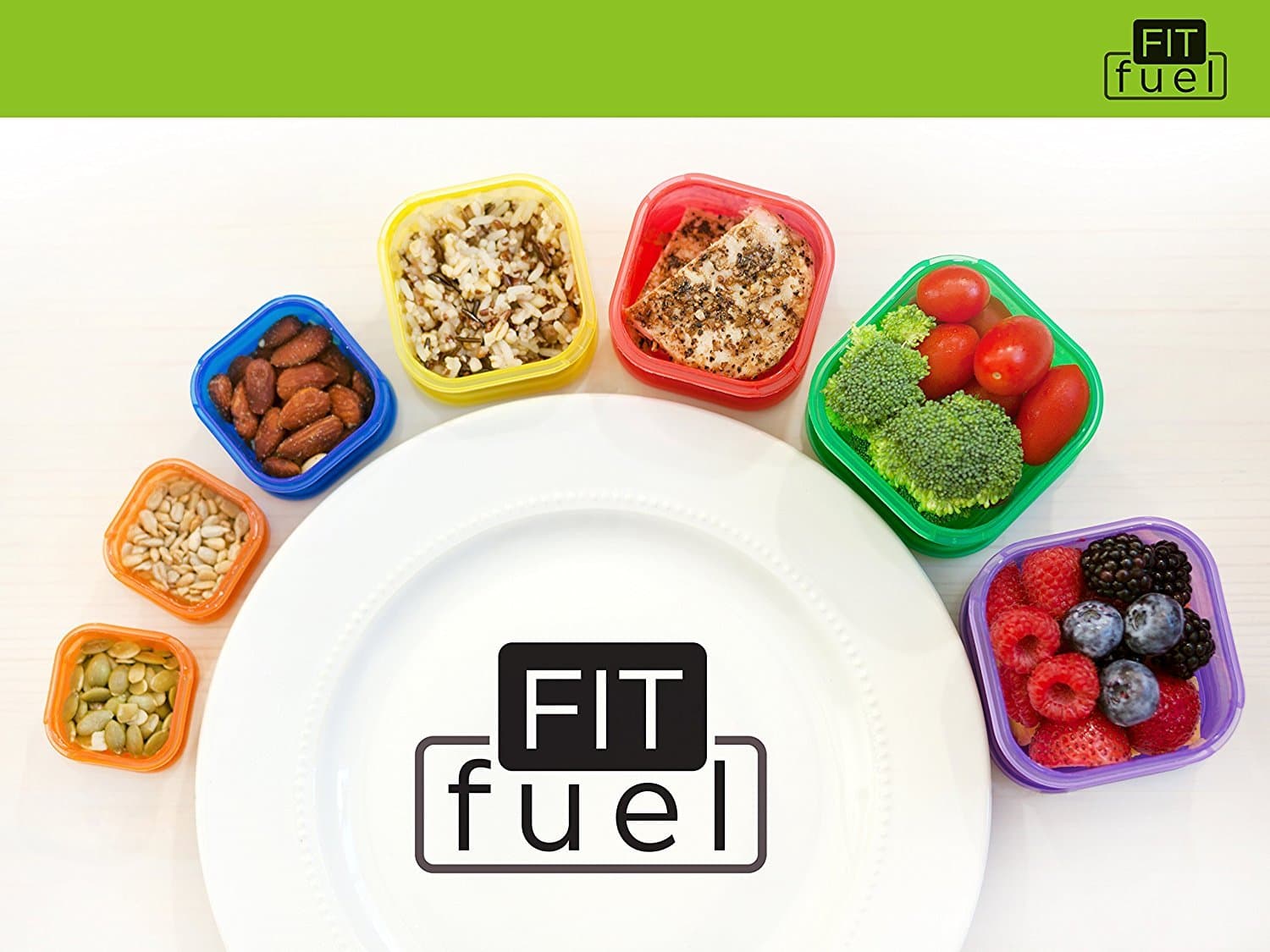 7 piece Portion Control Containers for Weight Loss and Diet Programs perfect for 21 day healthy eating program. Perfect food measurements to support healthy fitness lifestyle.