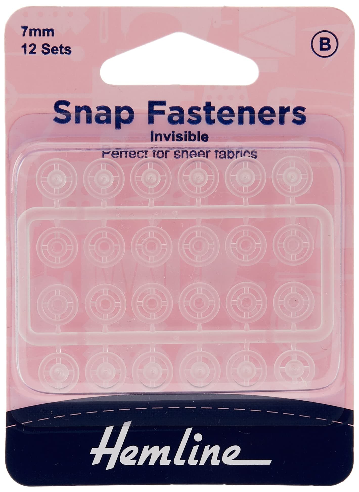 Hemline Snap Fasteners - Nylon (Invisible), 7mm, 12 Sets
