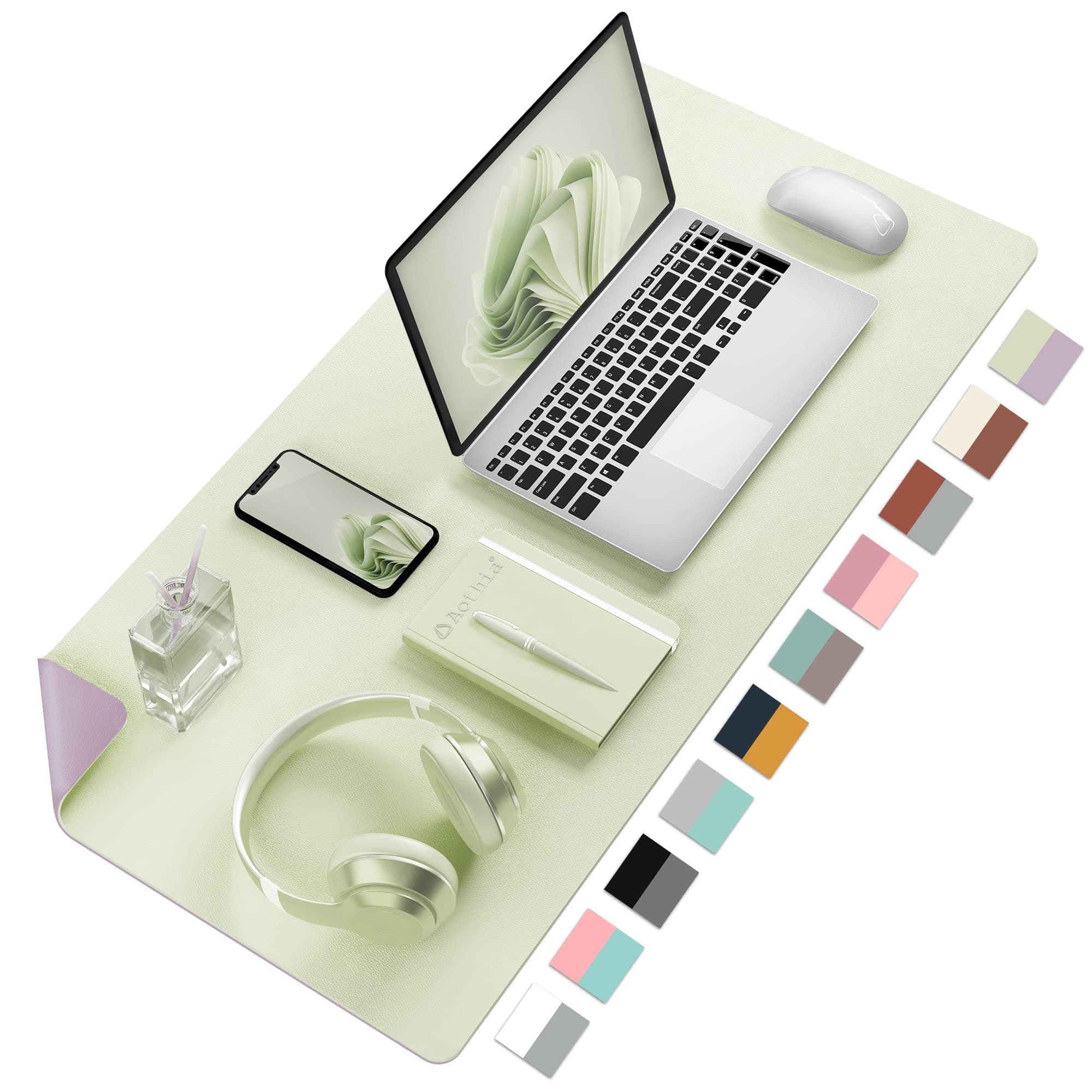 Aothia Double-Sided PU Leather Desk Pad - Non-Slip Large Mouse Pad & Desk Mat for Office, Home - Waterproof, Easy to Clean, Durable Dual-Sided Surface (31.5" x 15.7", Matcha Green)