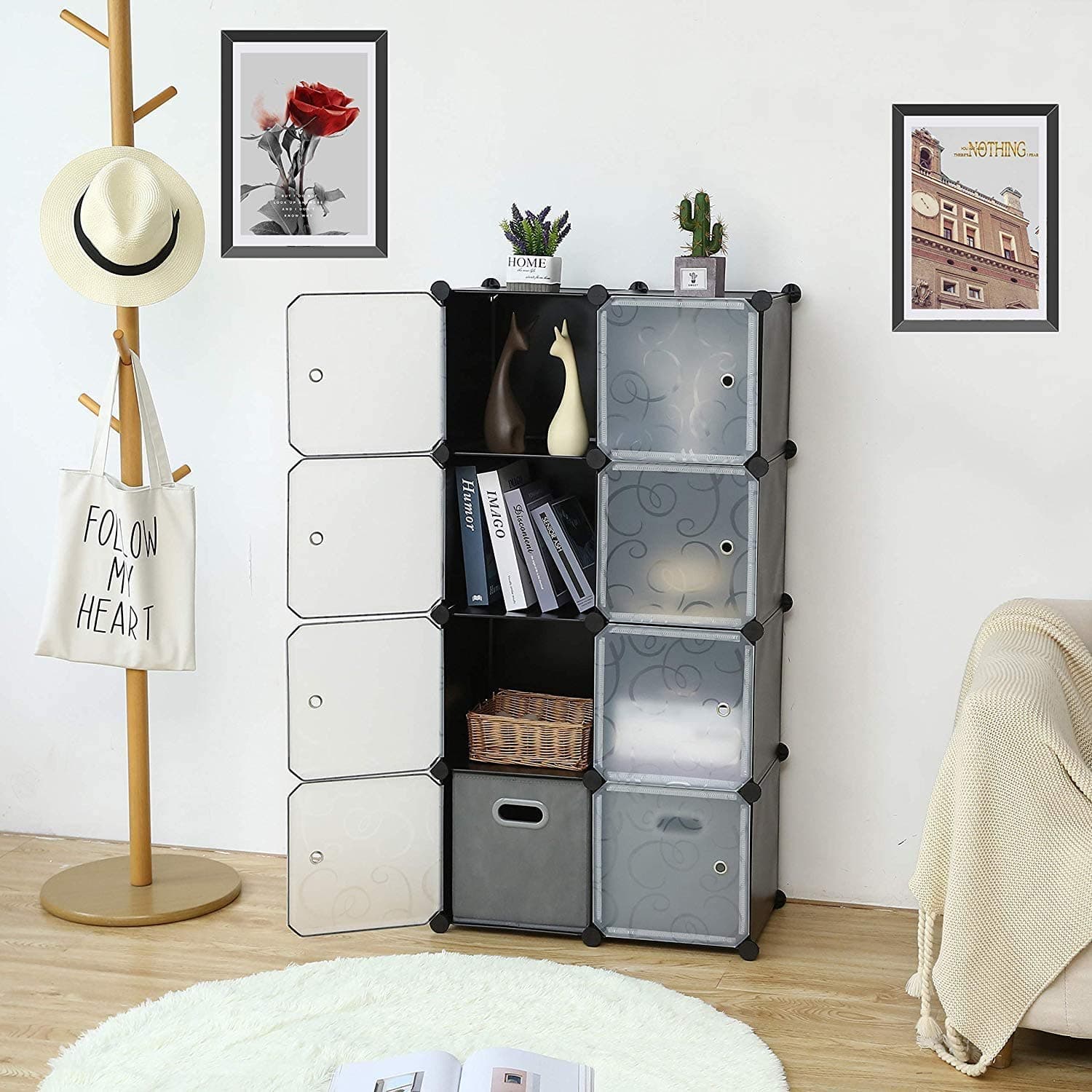 ROLAND DIY Plastic Modular Storage Units - 8Cube (Black)