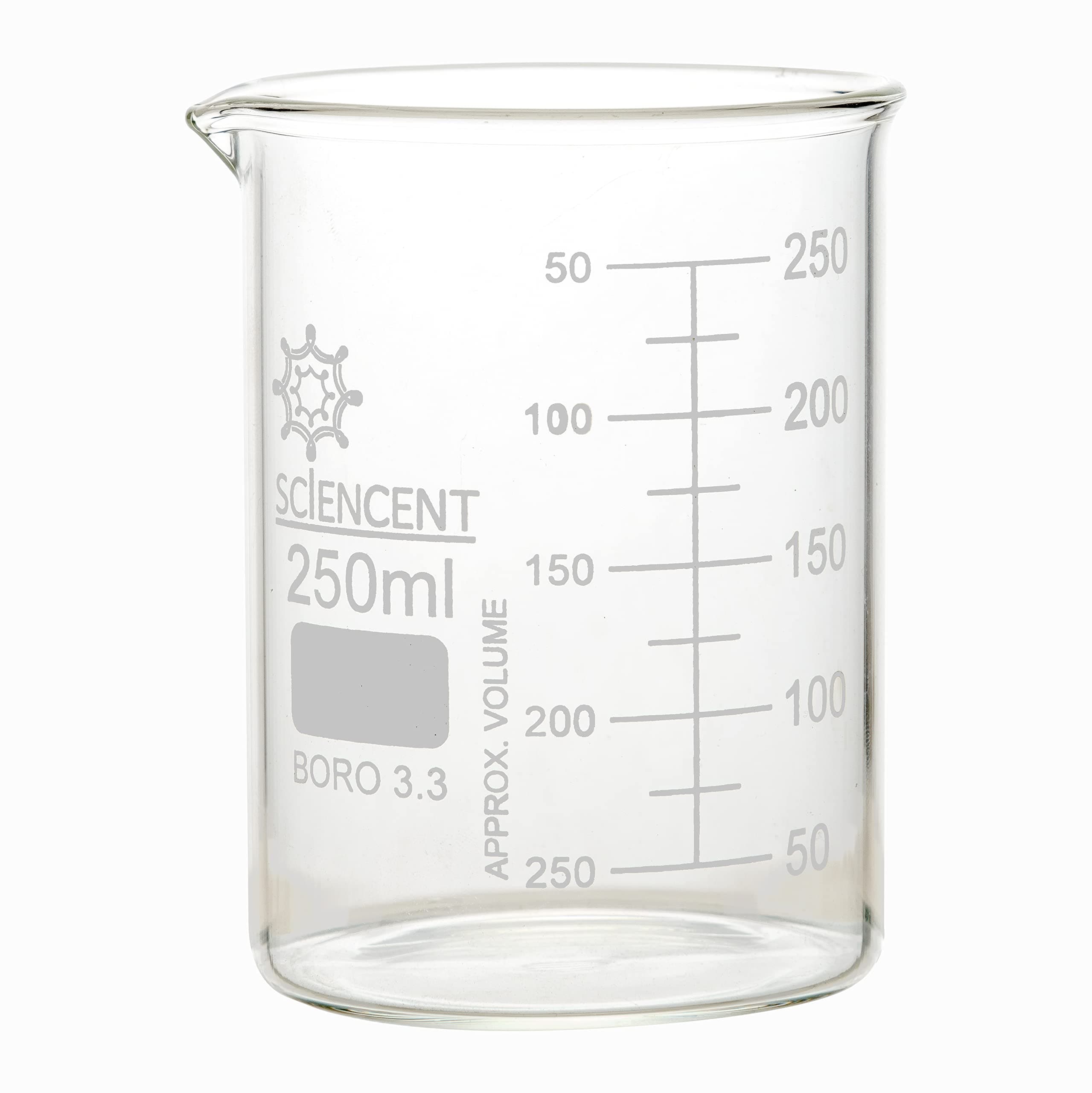 SCIENCENT WITH DEVICE 250 ml Glass Beaker Borosilicate Thick Low Form 250ml