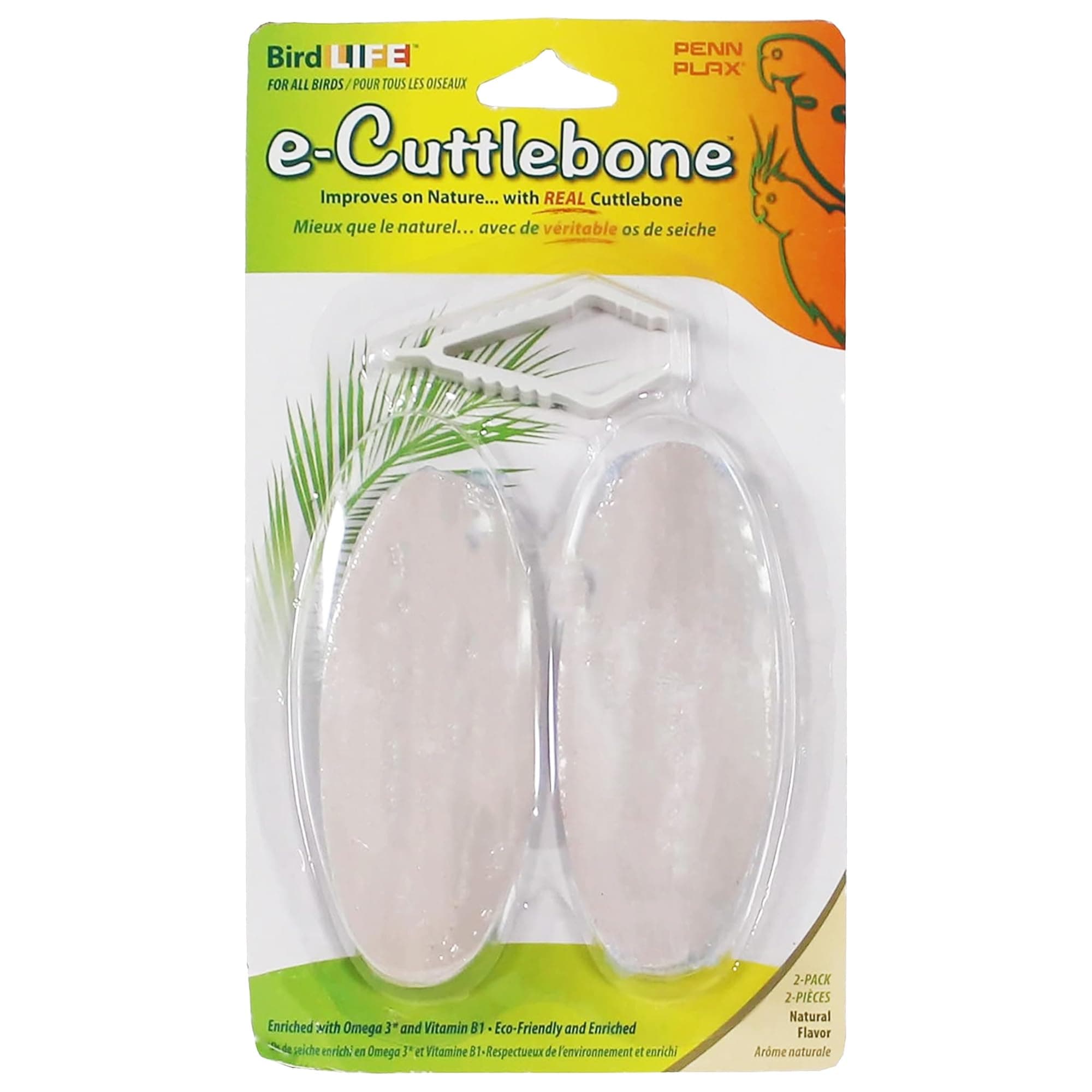 Bird-Life Natural E Cuttlebones – Enriched with Omega 3 and Vitamin B1 – Great for All Birds – 2 Pack