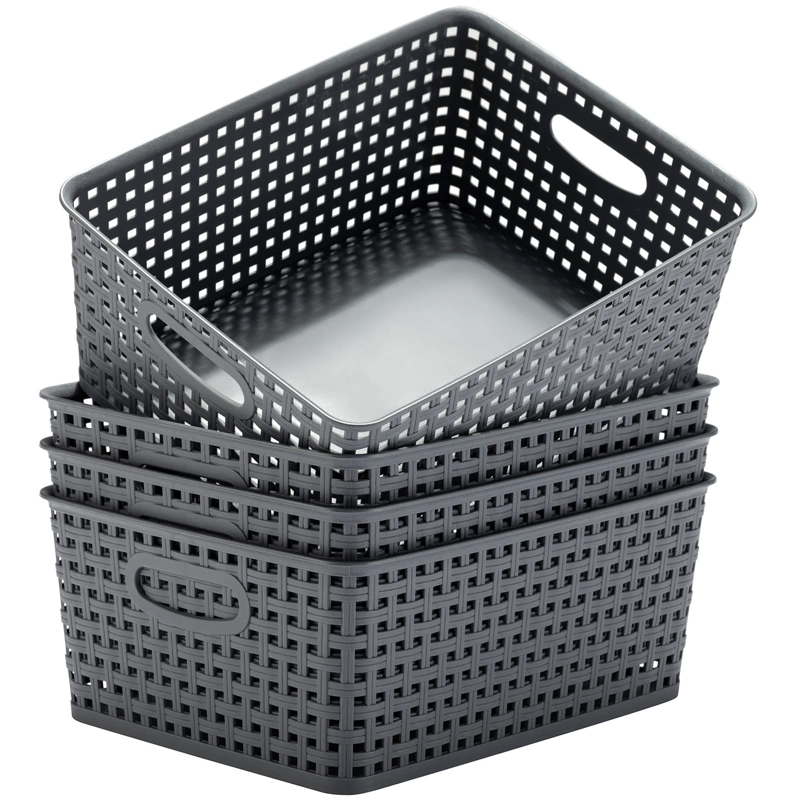 Plastic Storage Baskets for Organizing,11"X8.5"X4.7",Pack of 4 (Grey)