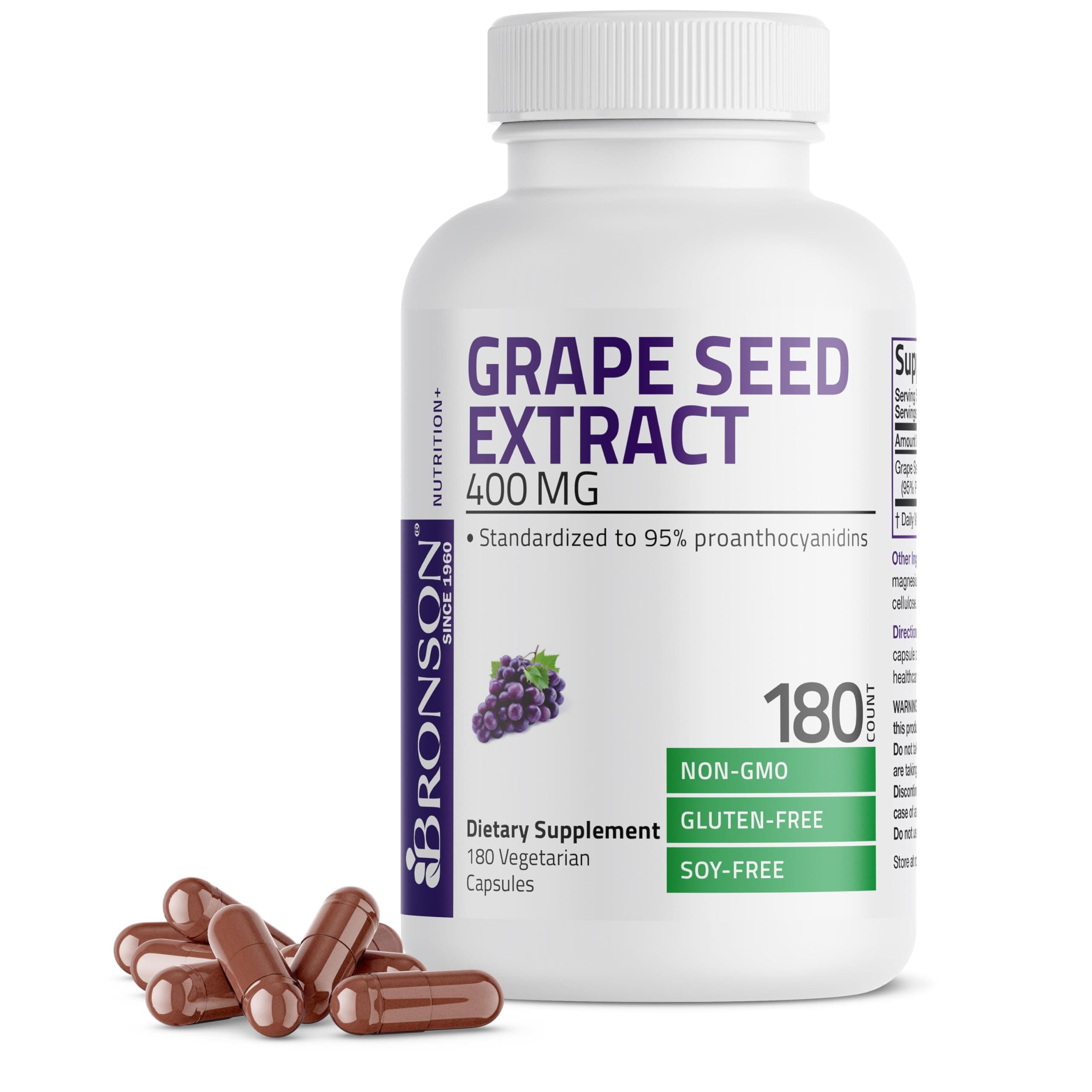 Grape Seed Extract 400 mg - Antioxidant & Immune Support - Standardized Extract with 95% Proanthocyanidins- Non GMO, 180 Vegetarian Capsules