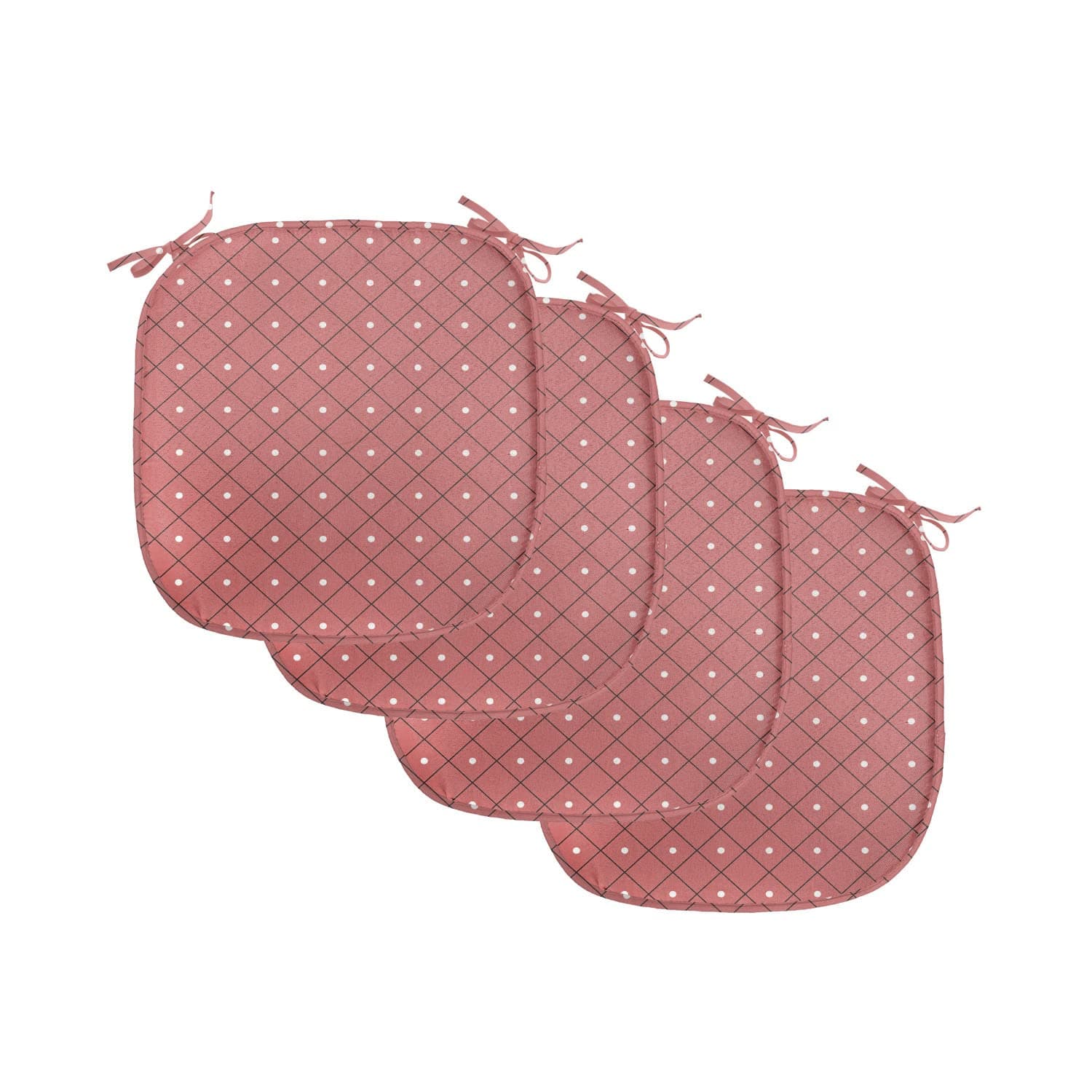 Lunarable Pink Chair Seating Cushion Set of 4, Rectangular Triangle Diamond Shaped Image with Retro Polka Dots Print, Anti-Slip Seat Padding for Kitchen & Patio, 16"x16", Dark Coral White