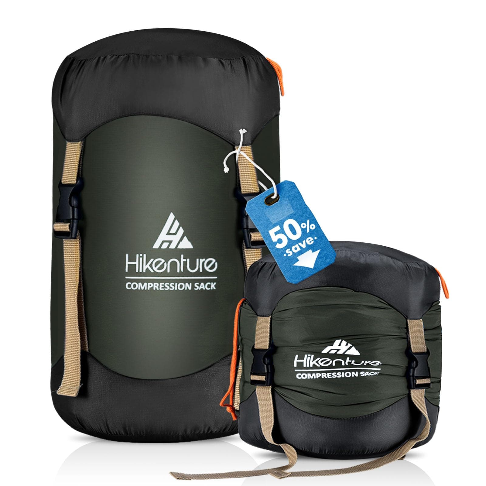 Hikenture Compression Sack for Sleeping Bag, Upgrade 2.0 Anti-Tear Nylon Sleeping Bag Stuff Sack, 10L/14L/20L/30L Water-Resistant Compression Bag, Storage Bag for Camping, Hiking, Backpacking, Outdoo