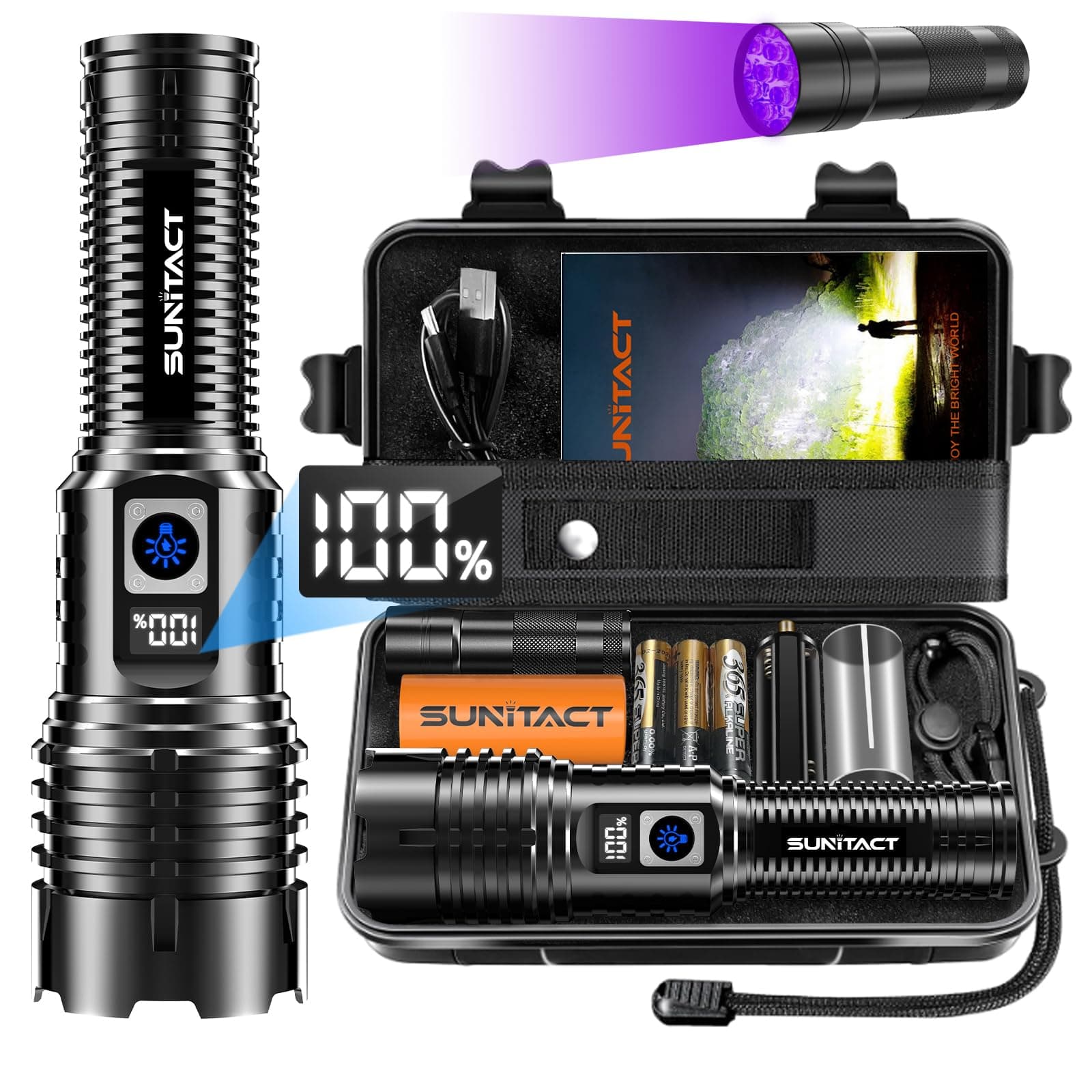 Flashlight 20000 High Lumens Rechargeable - LED Flash Light with LCD Display XHM77.2 Super Bright Police Powerful Linterna | 5 Modes & Adjustable Focus | IP67 Waterproof for Emergency Camping