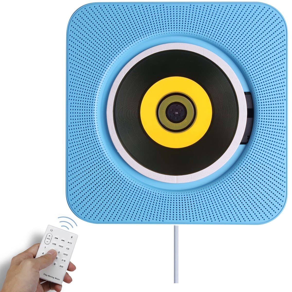 Bluetooth CD Player Speaker Wall Mountable Portable Home Audio Boombox with Remote Control FM Radio Built-in HiFi Speakers USB MP3 Headphone Jack AUX Input Output Blue