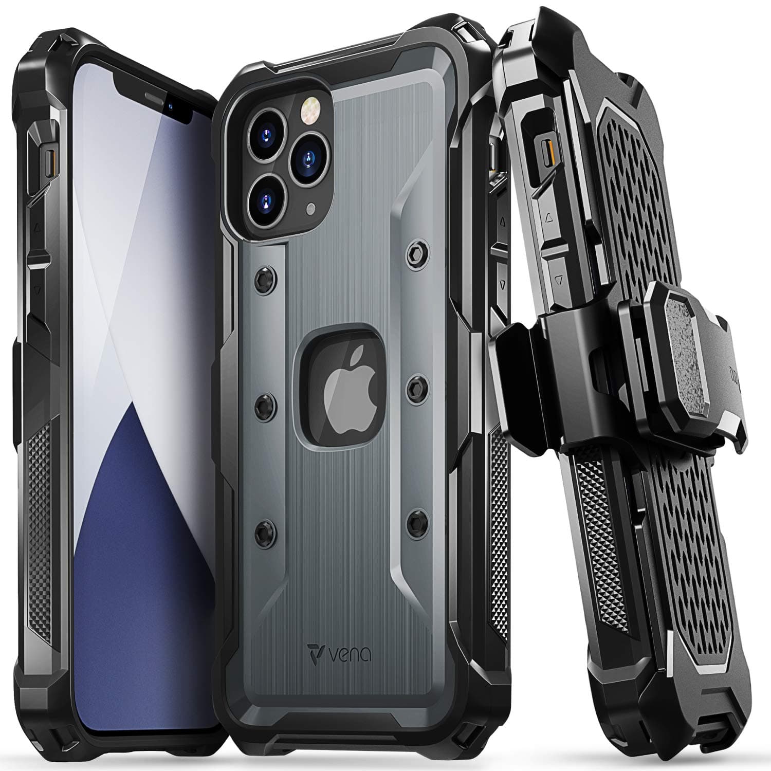 vArmor Rugged Case Compatible with Apple iPhone 12 / iPhone 12 Pro (6.1"-inch), (Military Grade Drop Protection) Heavy Duty Holster Belt Clip Cover with Kickstand - Space Gray