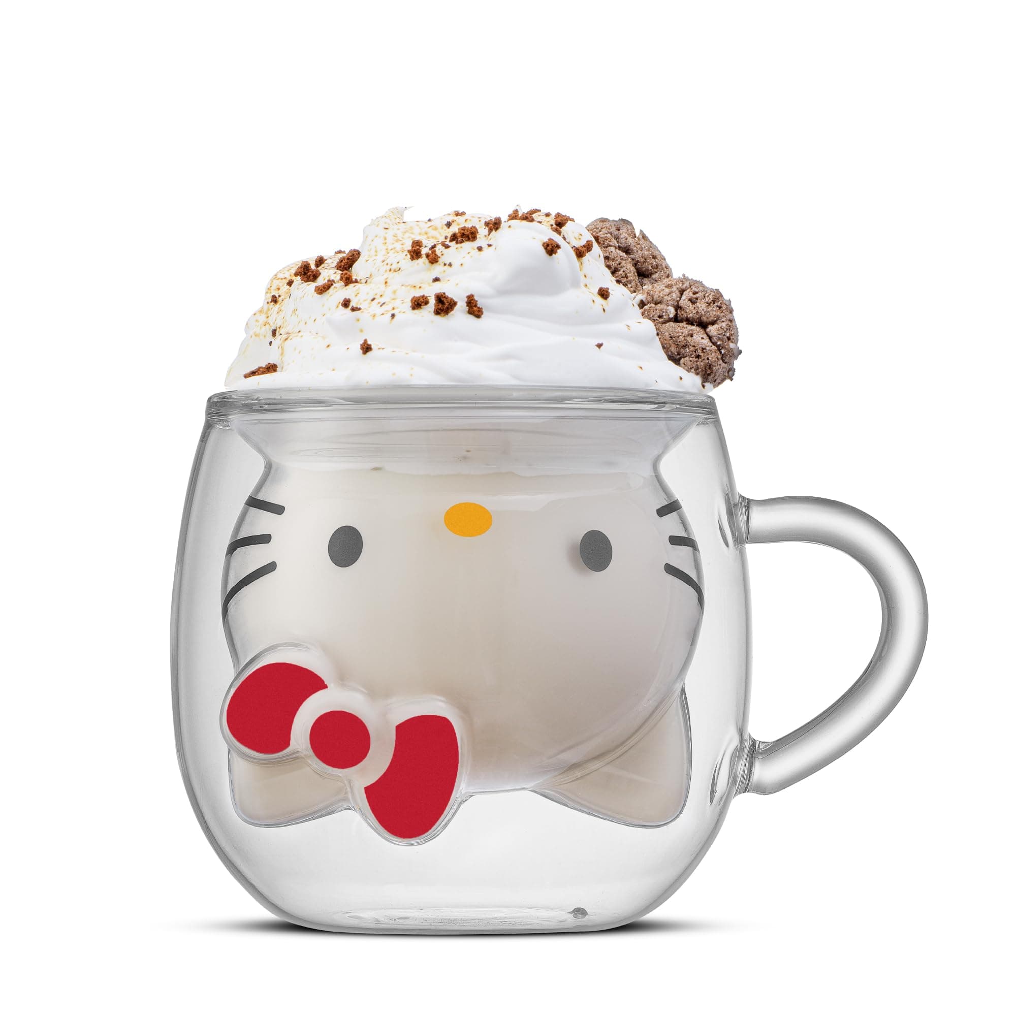Hello Kitty 3D Coffee Mug, 13.5 oz Double Wall Glass Cup with 3D Design, Insulated Cute Mug for Tea, Latte, or Iced Coffee, Kawaii Sanrio Cup, Hello Kitty Kitchen Stuff