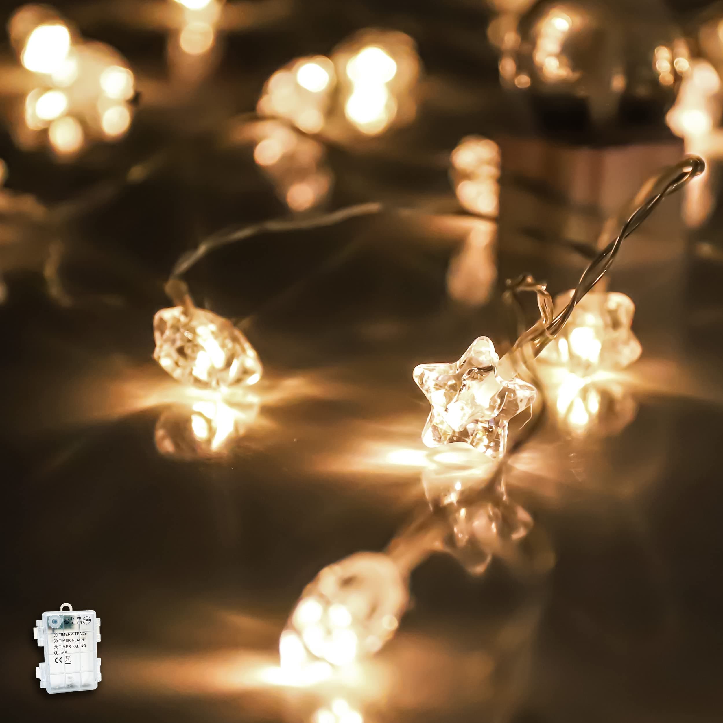 myCozyLite Star LED String Lights Battery Powered 40 Warm Clear Stars Battery String Lights with ON Off Timer 16ft Hanging Lights for Wedding Party, Holiday, Birthday, Chirstmas, Kids