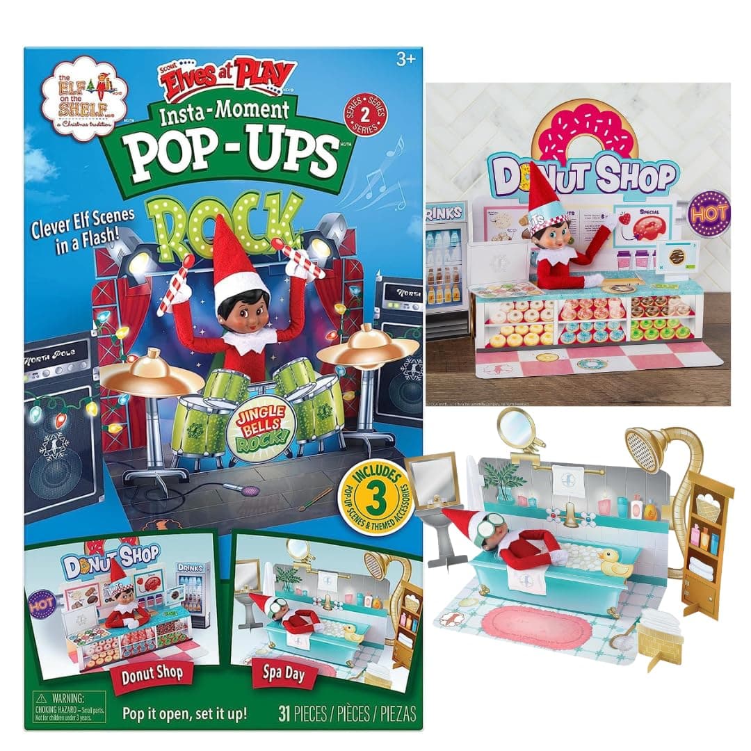 The Elf on the Shelf Insta-Moment Pop-Ups-Includes 3 Fun backdrops and pop Out Accessories for Easy Scenes! - Scout Elf Not Included