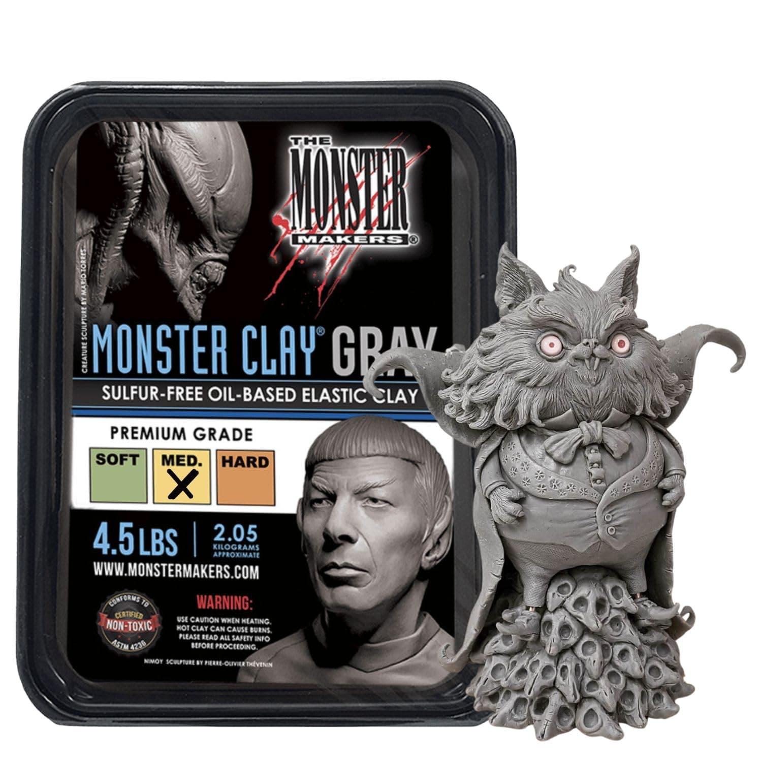 Monster Clay Premium Grade Modeling Clay (Gray -Medium - 4.5lb)