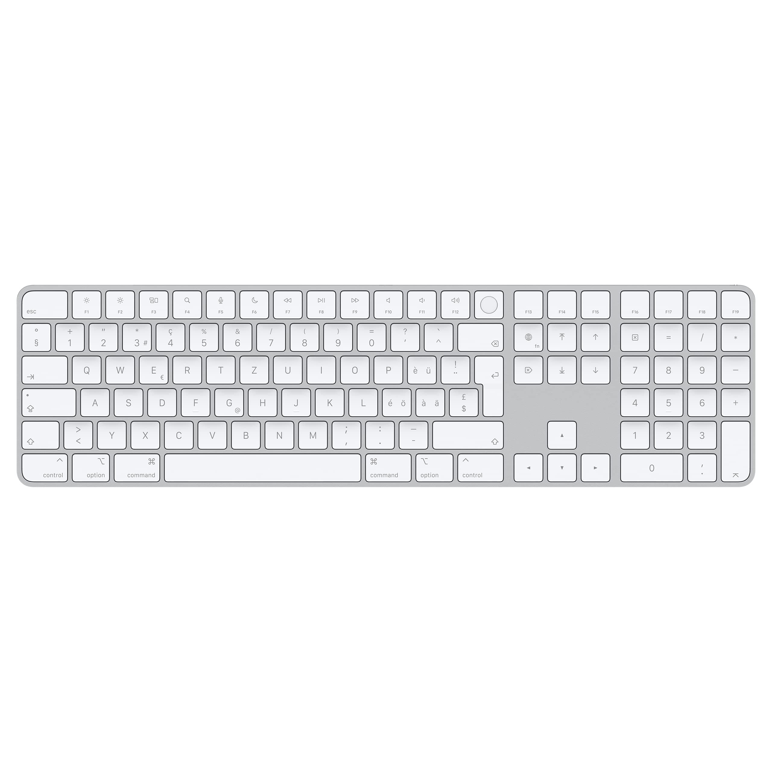 Magic Keyboard with Touch ID and Numeric Keypad: Wireless, Bluetooth, Rechargeable. Works with Mac Computers with Apple Silicon; Swiss - White Keys