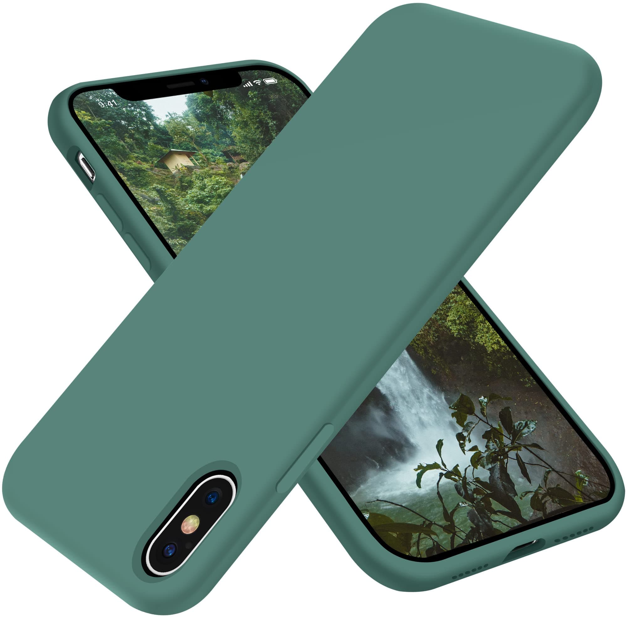 OTOFLY Compatible with iPhone X Case,Ultra Slim Fit iPhone Xs Case Liquid Silicone iPhone 10 Case with Full Body Protection Anti-Scratch Shockproof Bumper, 5.8 inch, (Pine Green)