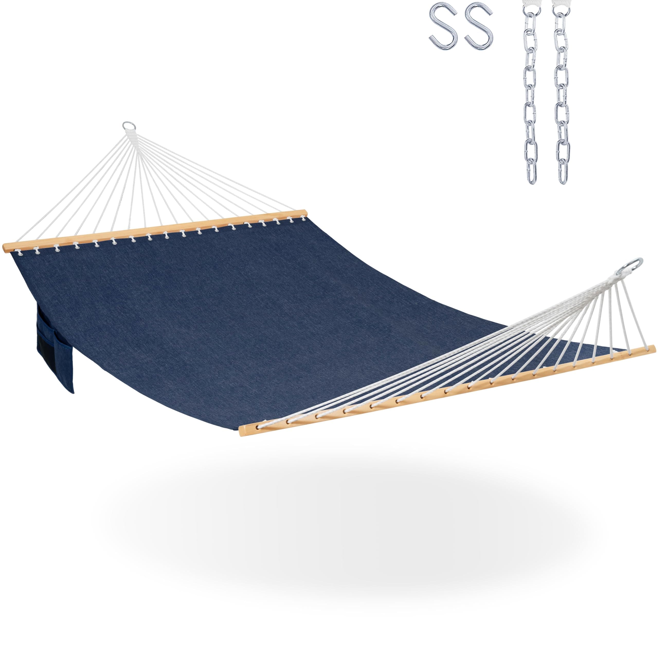 Lazy Daze Hammocks 11 FT Double Outside Hammock Quick Dry Olefin Fabric Hammock with Spreader Bar & Side Pocket for Outdoor Poolside Backyard 450 lbs Capacity, Heather Navy