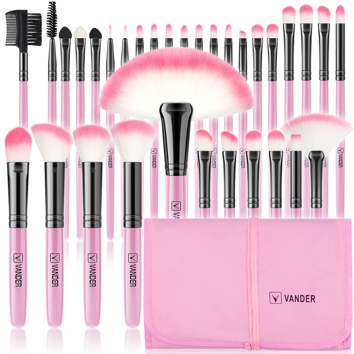 Makeup Brushes, VANDER 32pcs Makeup Brush Set Professional Soft Synthetic Foundation powder concealer blending Make up Brushes, eye shadow blush face brush set, Pink