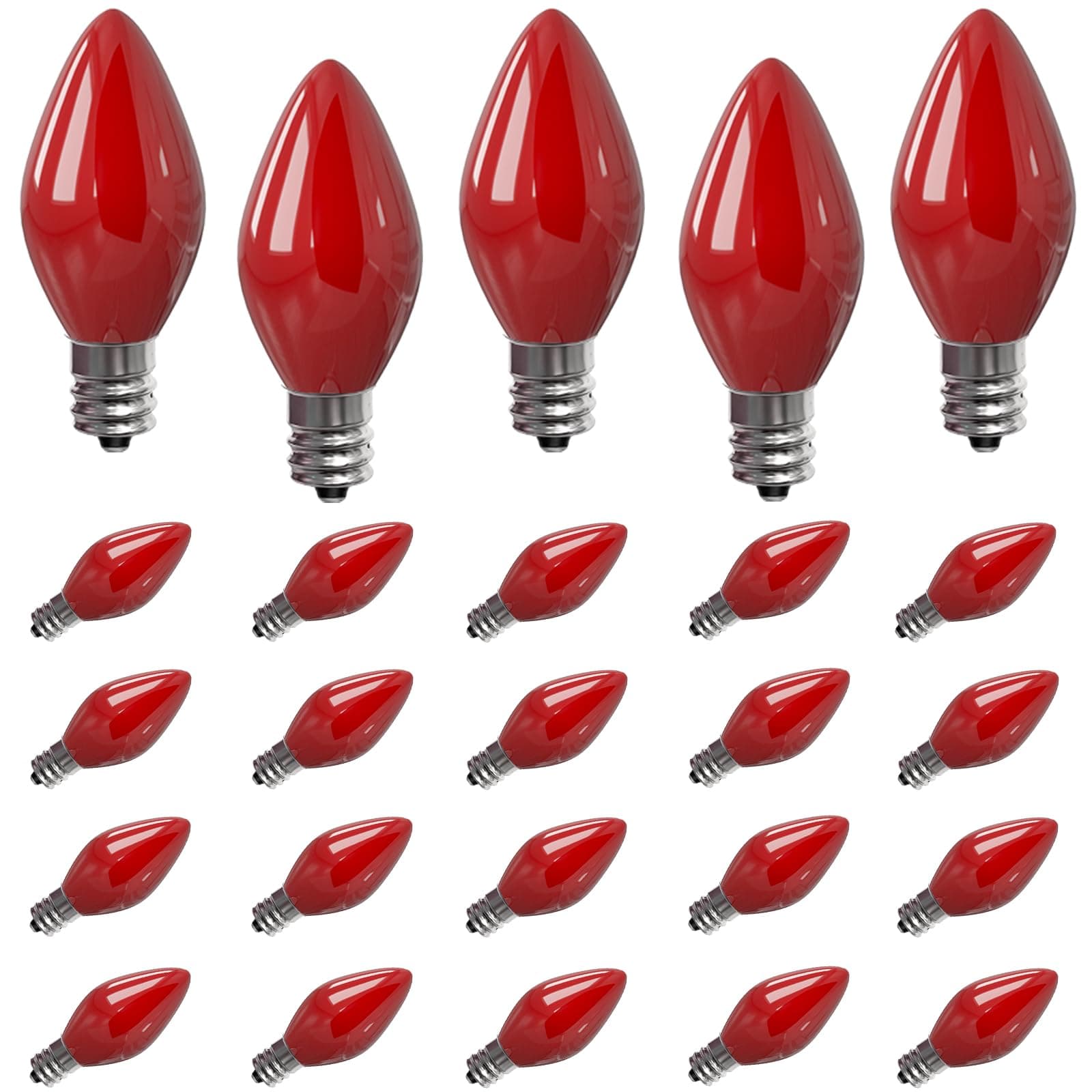 SUNSGNE 25 Pack C7 LED Red Replacement Christmas Light Bulbs, 0.6W LED Night Light Bulbs for Christmas Indoor Outdoor Patio String Lights, C7/E12 Candelabra Base
