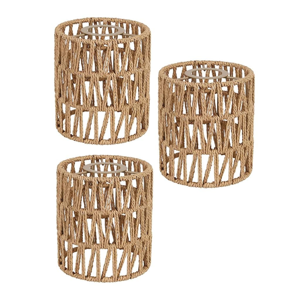 3 Pack Rattan Lamp Shade Small Boho Shades Replacement - Pendant Sconce Shade Ceiling Fan Light Covers Cylinder Woven Lampshade for Floor Lamps Pendant Light Chandelier Wall Sconces