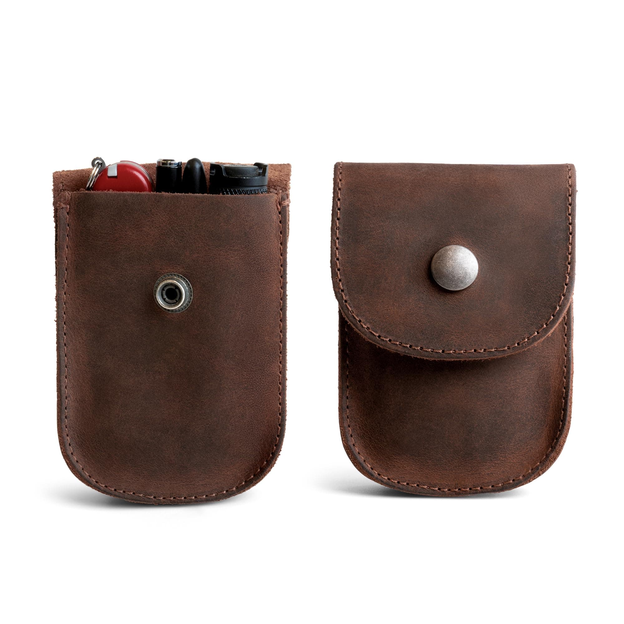 Hide & Drink, Full Grain Leather Holster Pouch, Durable EDC Waist Bag for Coins, Pocket Wallet, Headphones, Personal Items, Conveniently Attaches to Belt, Snap Closure, Handmade, Bourbon Brown