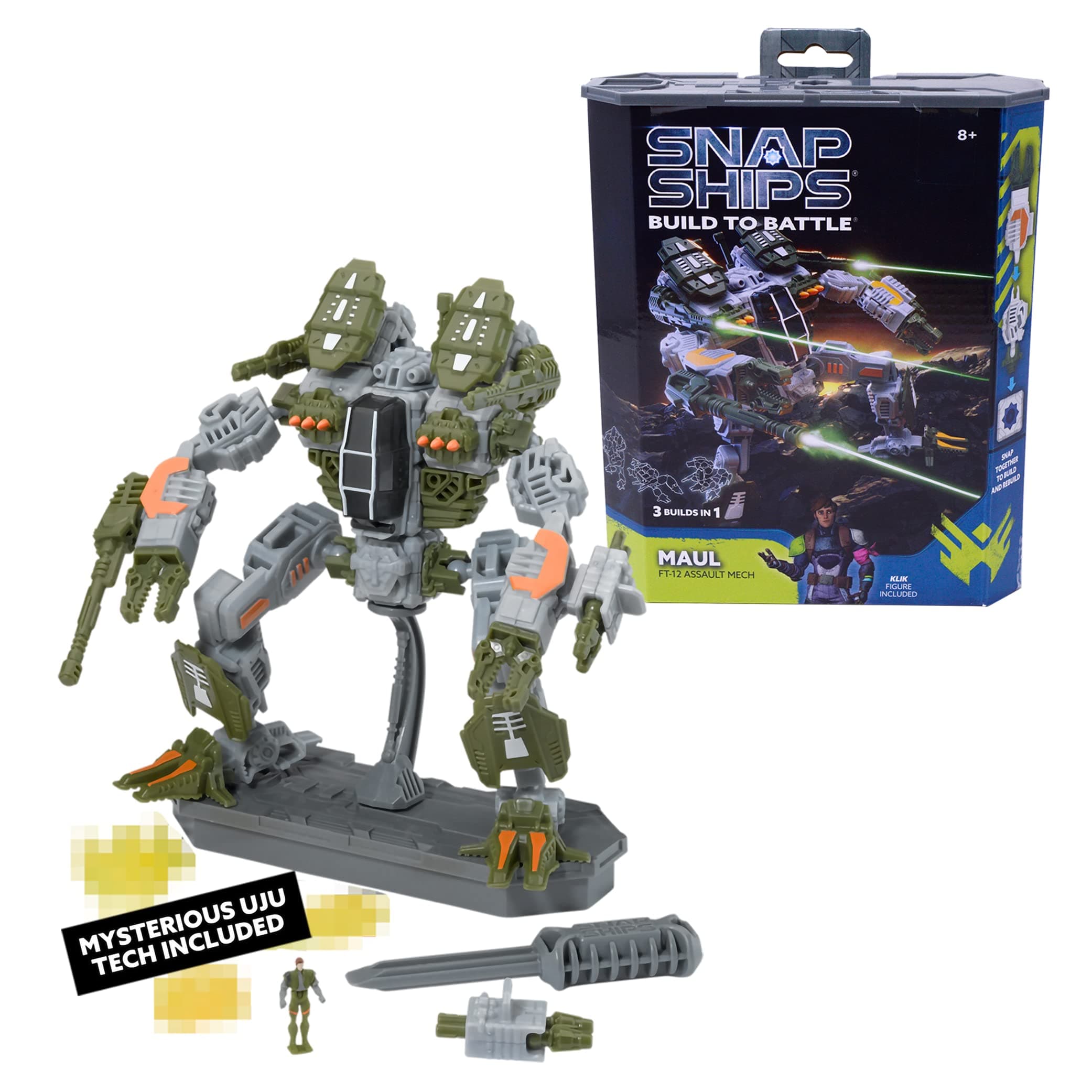 Snap Ships Forge Maul FT-12 Assault Mech - Build to Battle - No Batteries Required - Build 3 Different Designs -8+