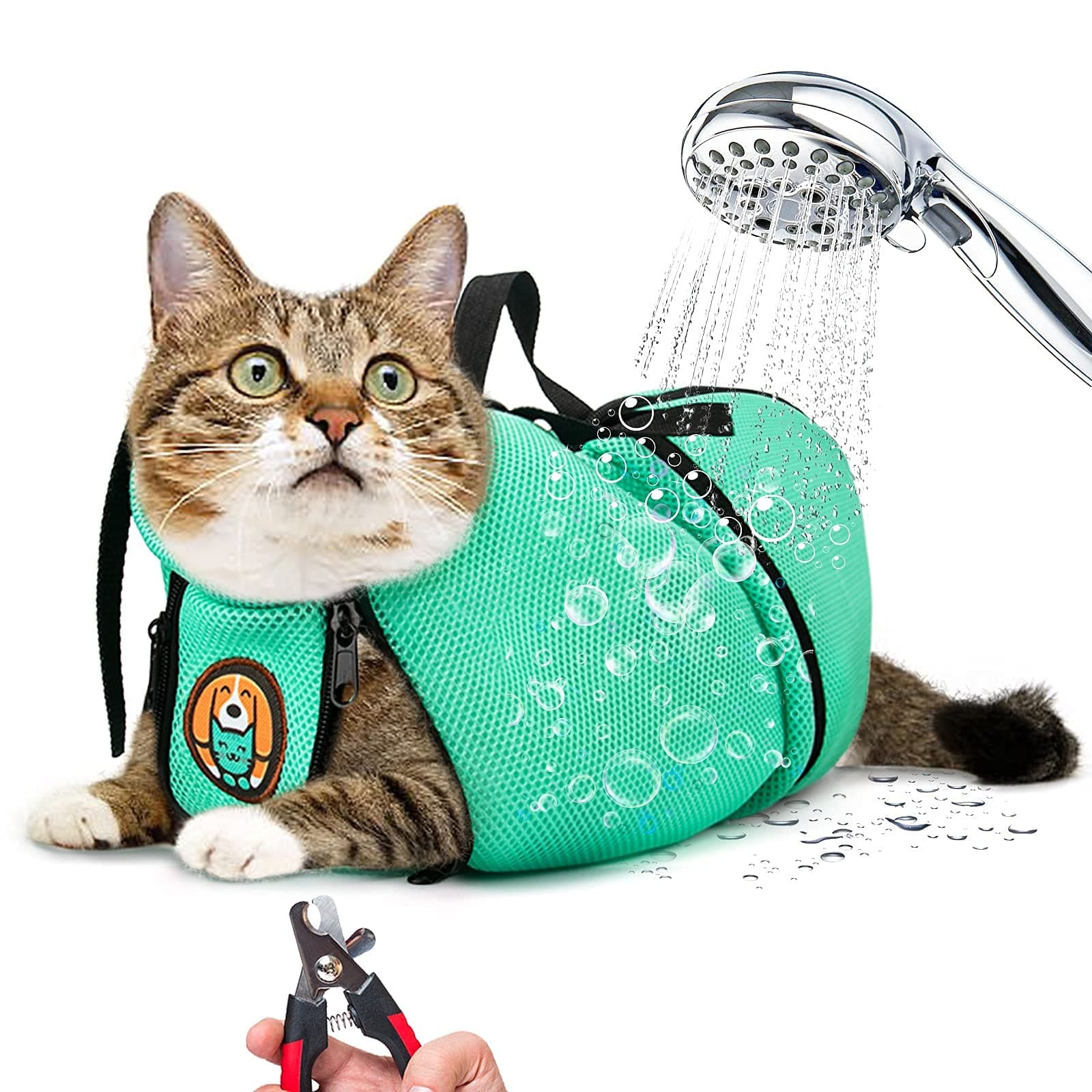 Cat Grooming Bag Adjustable Cat Bathing Bag Anti Scratch Bite Polyester Soft Durable Mesh Cat Shower Bag for Small Medium Large Cats