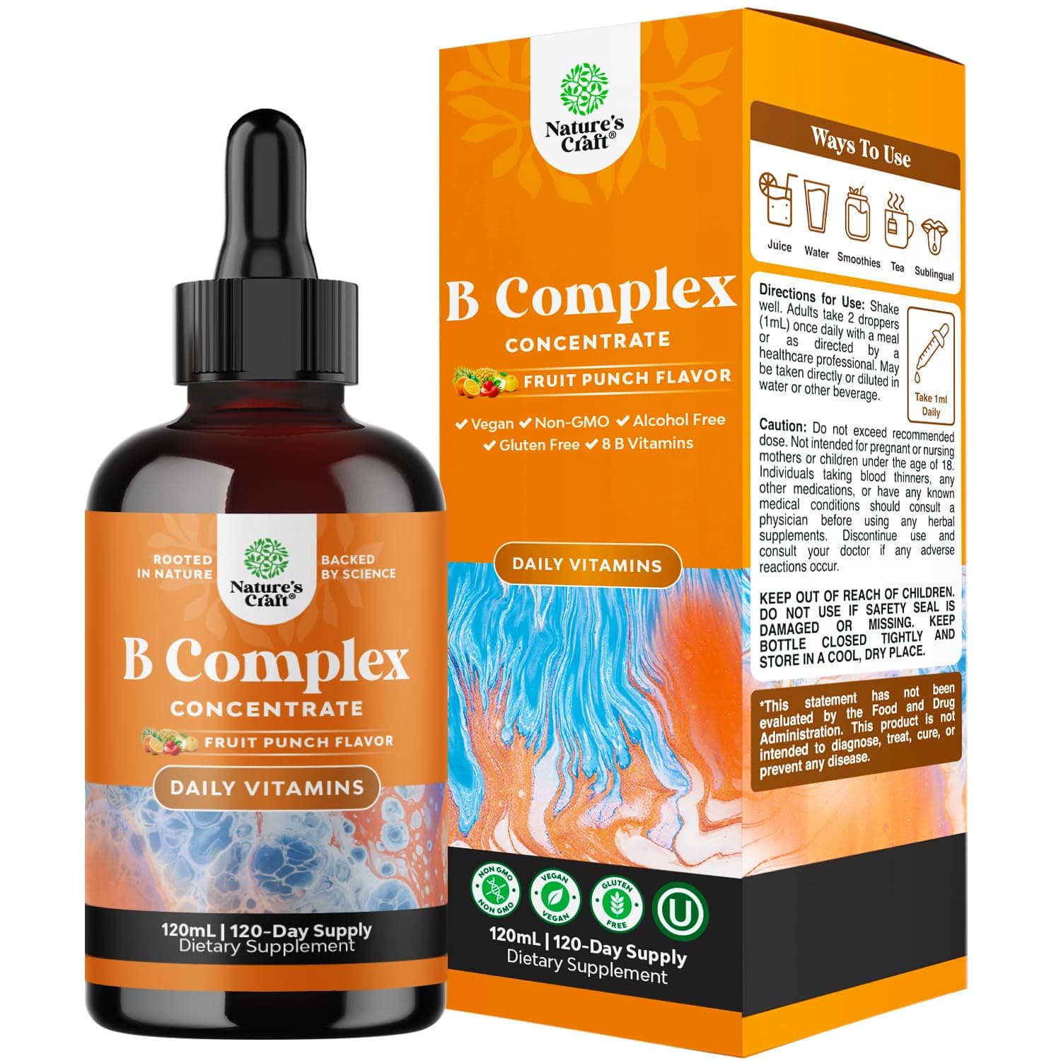Vegan Vitamin B Complex Liquid - 9-in-1 Liquid B Complex Vitamins for Women & Men with B1 B2 B3 B5 B6 B7 Folate Methyl B12 Plus Vitamin C - Super Concentrated Non GMO & Naturally Flavored - 4Fl Oz