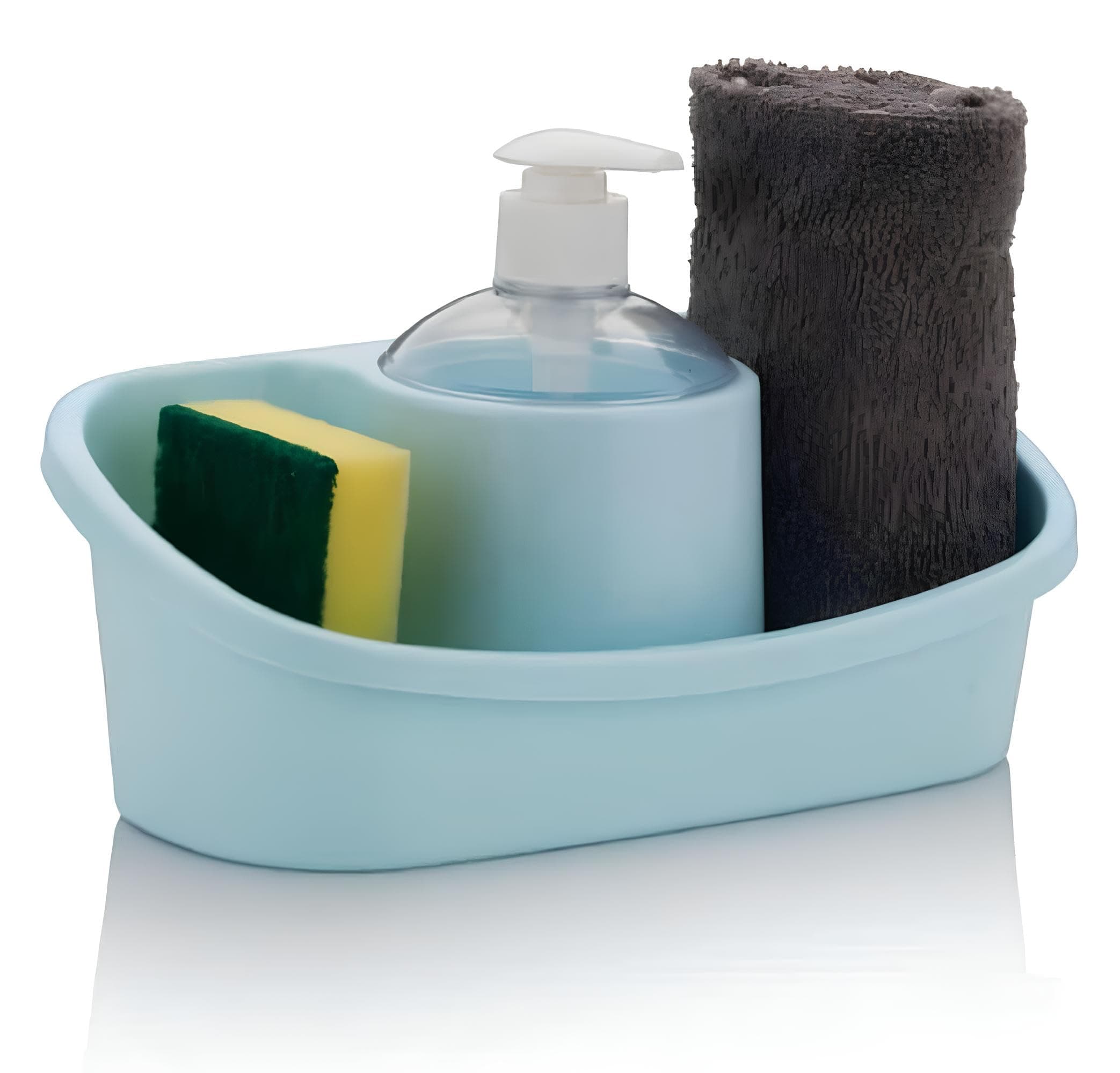 KIMEE Plastic Liquid Soap Dispenser Pump with Sponge Holder 250ml Multipurpose Sink Caddy Bathroom Kitchen Basin Tidy Organizer