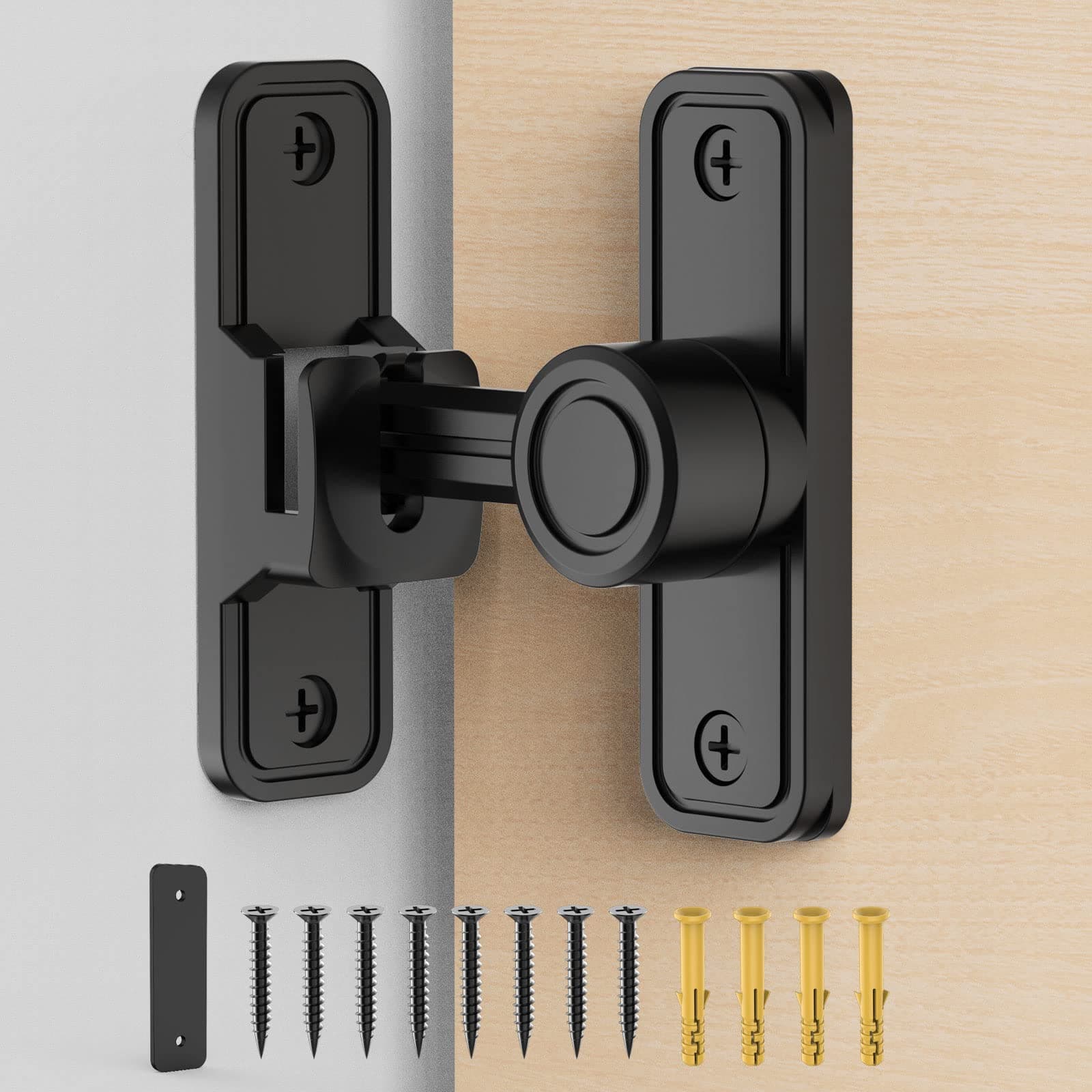 Sliding Barn Door Lock Hardware, 90 Degree Locks for Barn Doors, Flip Gate Latches for Garden, Bathroom, Outdoor, Garage, Window (Black)