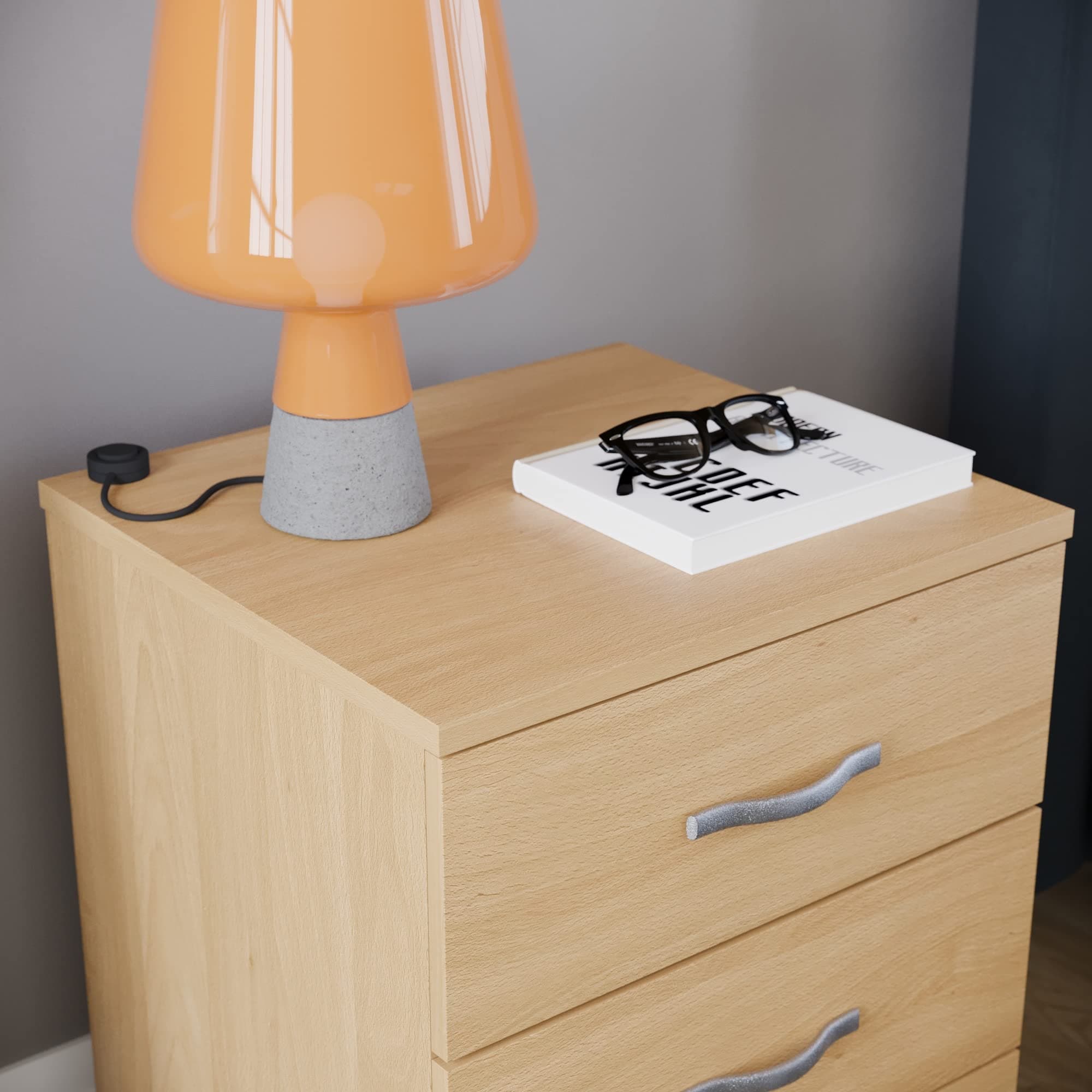 Vida Designs Pine Bedside Drawer, Bedside Cabinet, 3 Drawer, Bedside Table, Metal Handles and Runners