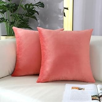 mixeoo Comfy Salmon Pink Throw Pillow Covers Decorative Square Solid Velvet Super Soft Cushion Cases Home Decor for Sofa Couch Living Room, Set of 2, 16 x 16 Inch