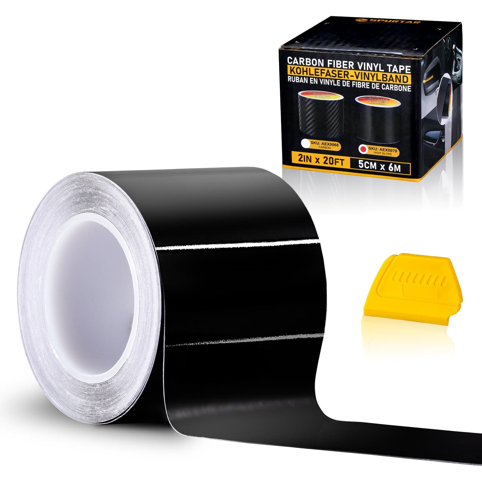 Spurtar Gloss Black Vinyl Wrap Tape with Tool- 5CMx6M Adhesive Car Wrap Vinyl...