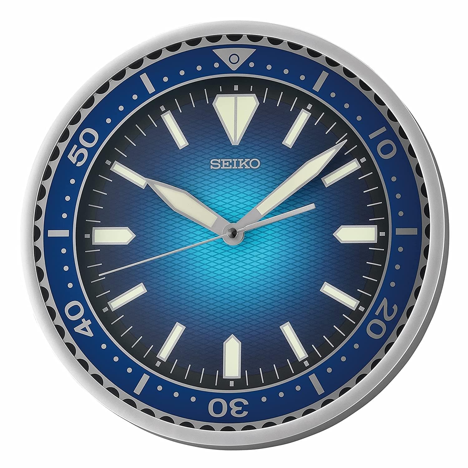 Seiko Elegant Plastic Round Silver Color Case Blue Dial Analog LumiBrite Wall Clock with Sweep Movement (Size: 30 x 4.5 x 30 CM | Weight: 780 gram | Color: Silver)