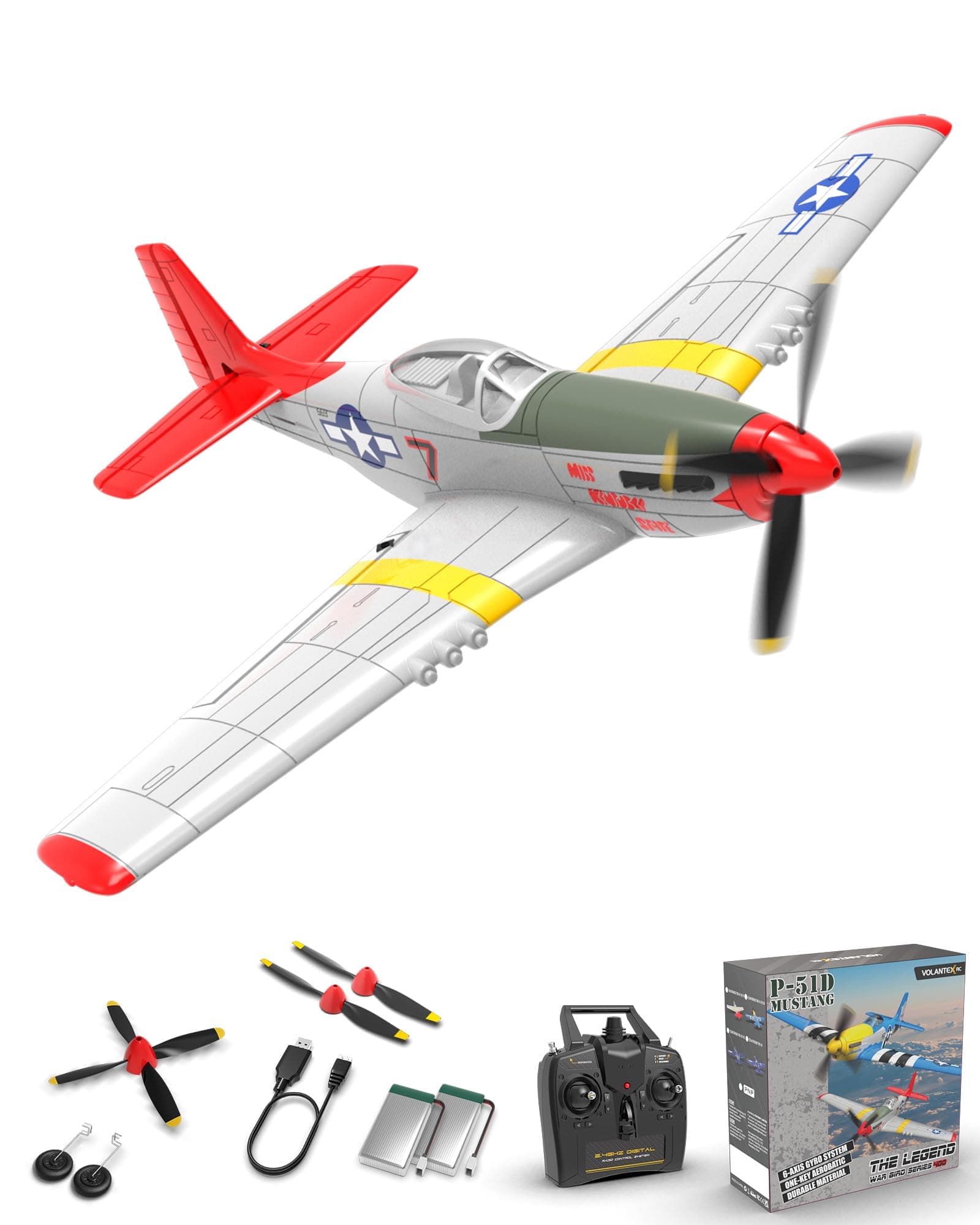 RC Plane, 4 Channel Remote Control Airplane Fighter RTF with 6-Axis Gyro, 3 Modes & Aerobatics Easy to Fly, 2.4GHz Radio Controlled Aircraft for Beginners & Adults, P51D Mustang, Red