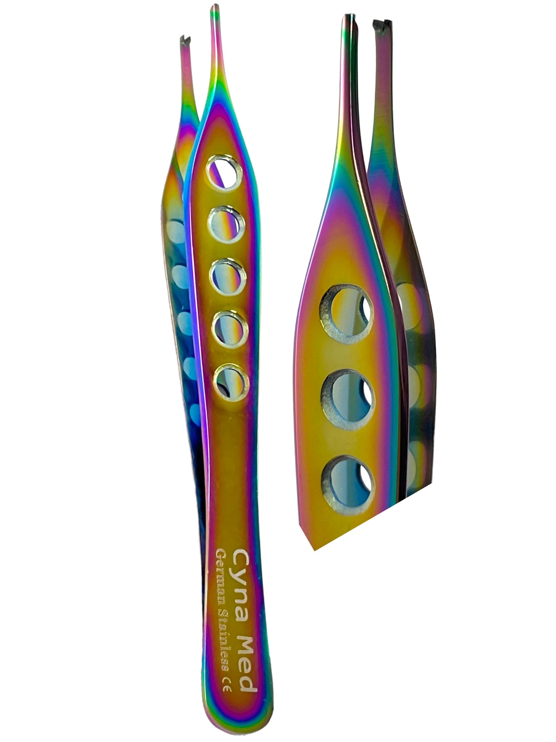 German Grade Adson Kocher Tissue Forceps 1x2 Teeth 4.75 Inches Rainbow Titanium Configuration Dental Dissecting Cynamed