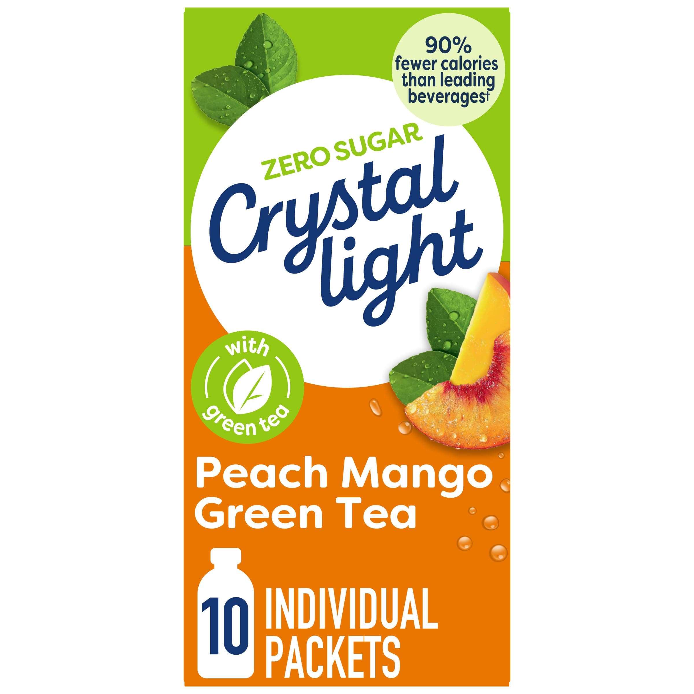 Crystal Light Drink Mix, 10 Packets, for Convenient On-the-Go Flavorful Hydration, Naturally flavored with other natural flavor Peach Mango Green Tea, Zero Sugar, 0.8 oz