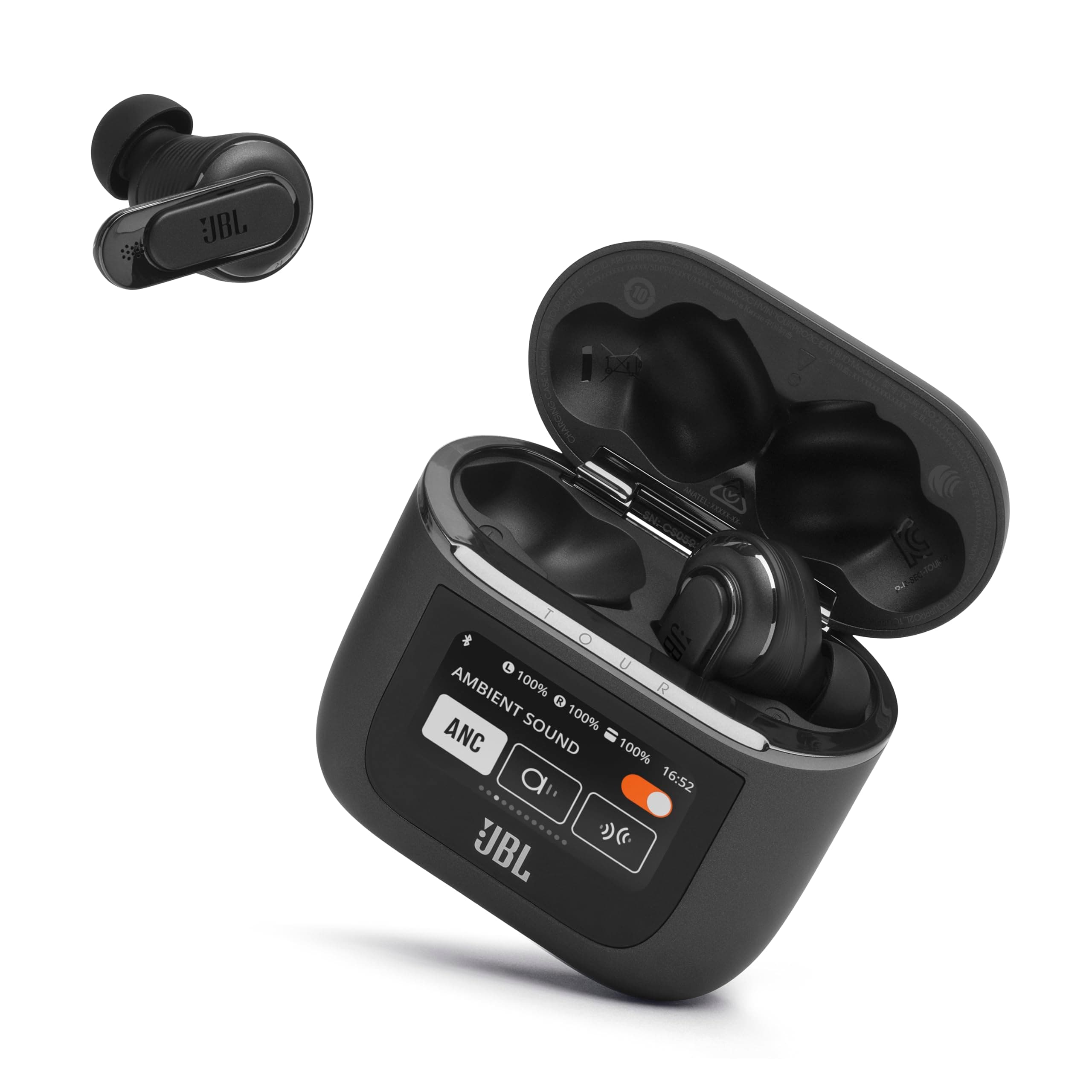 Tour Pro 2 - True Wireless Noise Cancelling Earbuds with Smart Charging Case, 6-mic Perfect Calls with Voice Control, Up to 40hrs of Playtime, Immersive JBL Spatial Sound (Black)
