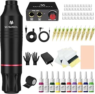 Tatoo Machine Kit, Tattoo Pen kit, Tattoo Supplies Kit with Ink, Cartridge Needles, Practice Sheet, Rubber Gloves (Carbon Black)