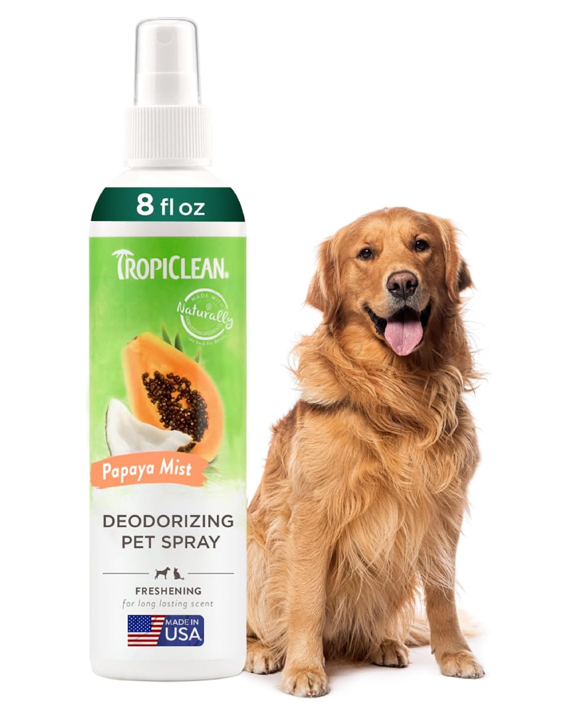 TropiClean Dog Perfume Spray Grooming Supplies - Dog Deodorant Spray for Smelly Dogs - Dog Cologne Breaks Down Odours and Deodorises Dogs and Cats - Used by Groomers - Papaya Mist, 236ml