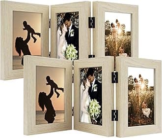 Golden State Art, 4x6 Three Picture Frame Trifold Hinged Photo Frame with 3 Openings, Desk Top Family Picture Collage, with Real Glass (4x6 Triple, Beige, 2-Pack)