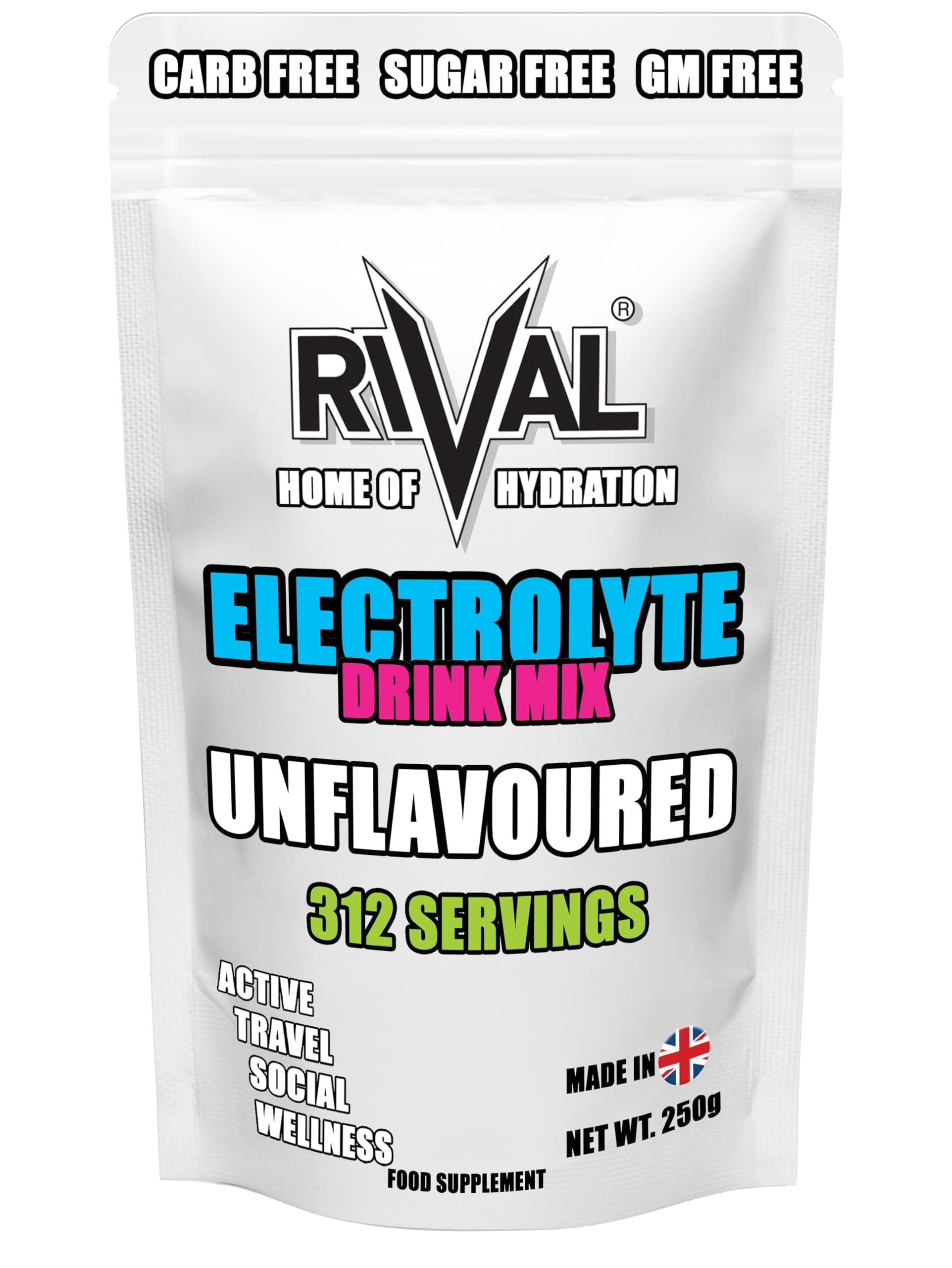 Electrolyte Powder Unflavoured – Zero Sugar Hydration Mix for Running, Cycling, Keto & Fasting – Sodium, Potassium, Magnesium – 312 Servings (250g)