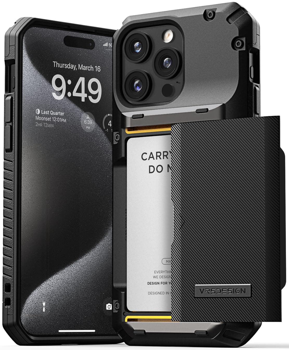 VRS DESIGNDamda Glide Pro for iPhone 15 Pro MAX case cover wallet [Semi Automatic] slider Credit card holder Slot [4 cards] - Black Groove