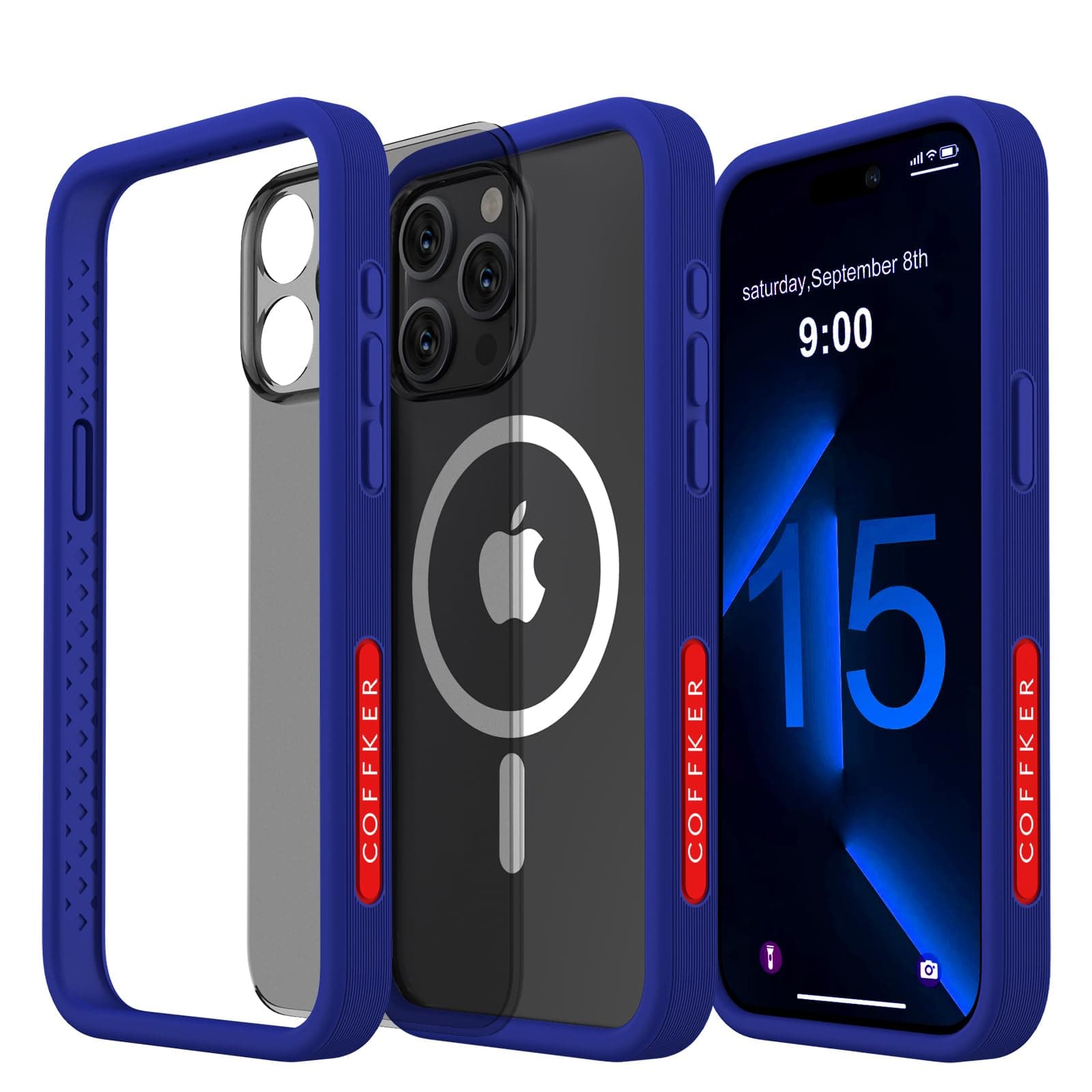 COFFKER Magnetic for iPhone 15 Pro Max Phone Case, [Compatible with Magsafe] 2 Pcs [Not Yellowing] Anti-Scratch Clear & Matte Back, Shockproof Bumper Cover for iPhone 15 Pro Max 6.7”, Blue