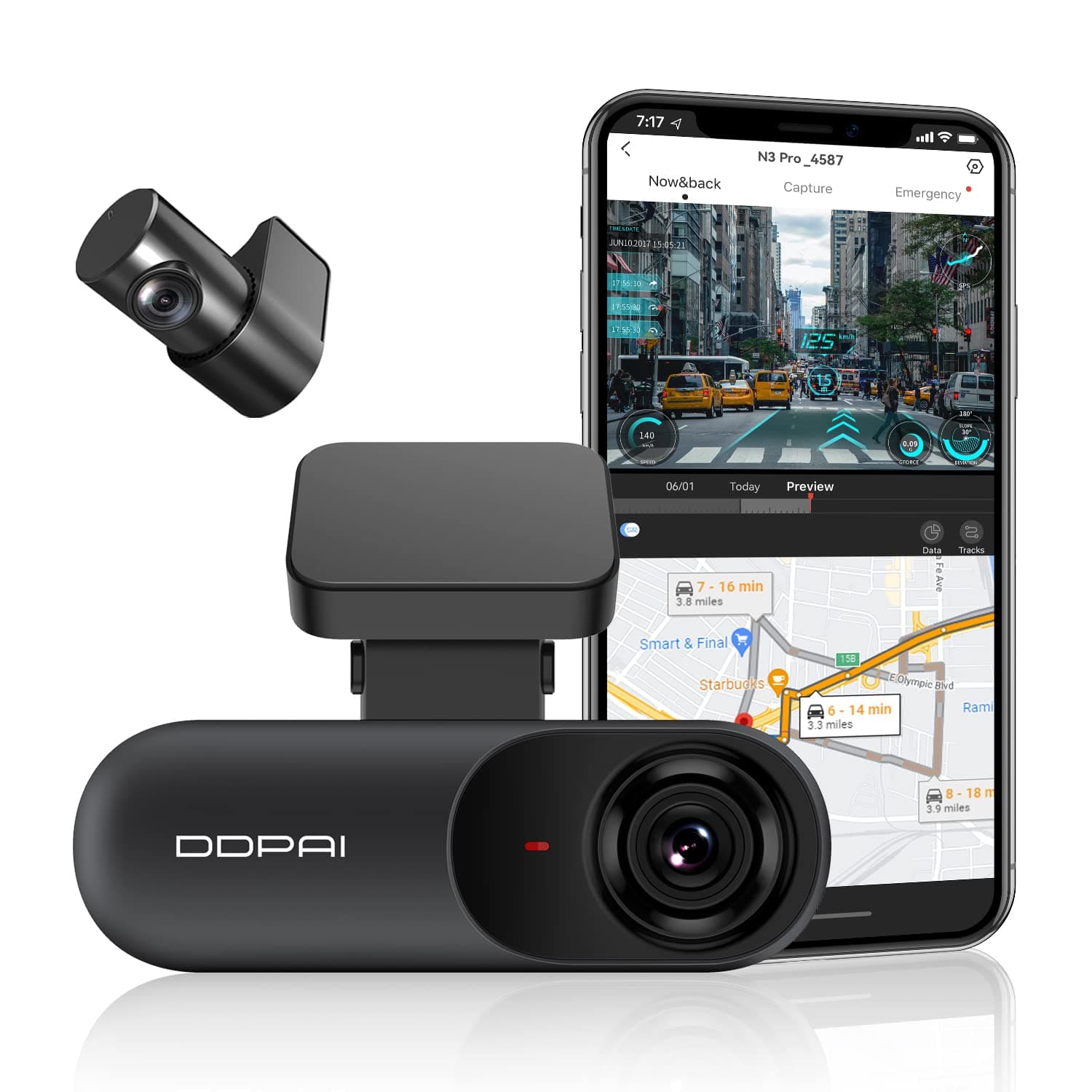 Dash Cam Front and Rear 2.5K Car Camera,1600P Front 1080P Rear Dash Camera for Cars,Built-in WiFi GPS Car Dash Cam,Sony IMX335 Sensor Night Vision,WDR,24H Parking Mode Max Support 512G,N3 PRO