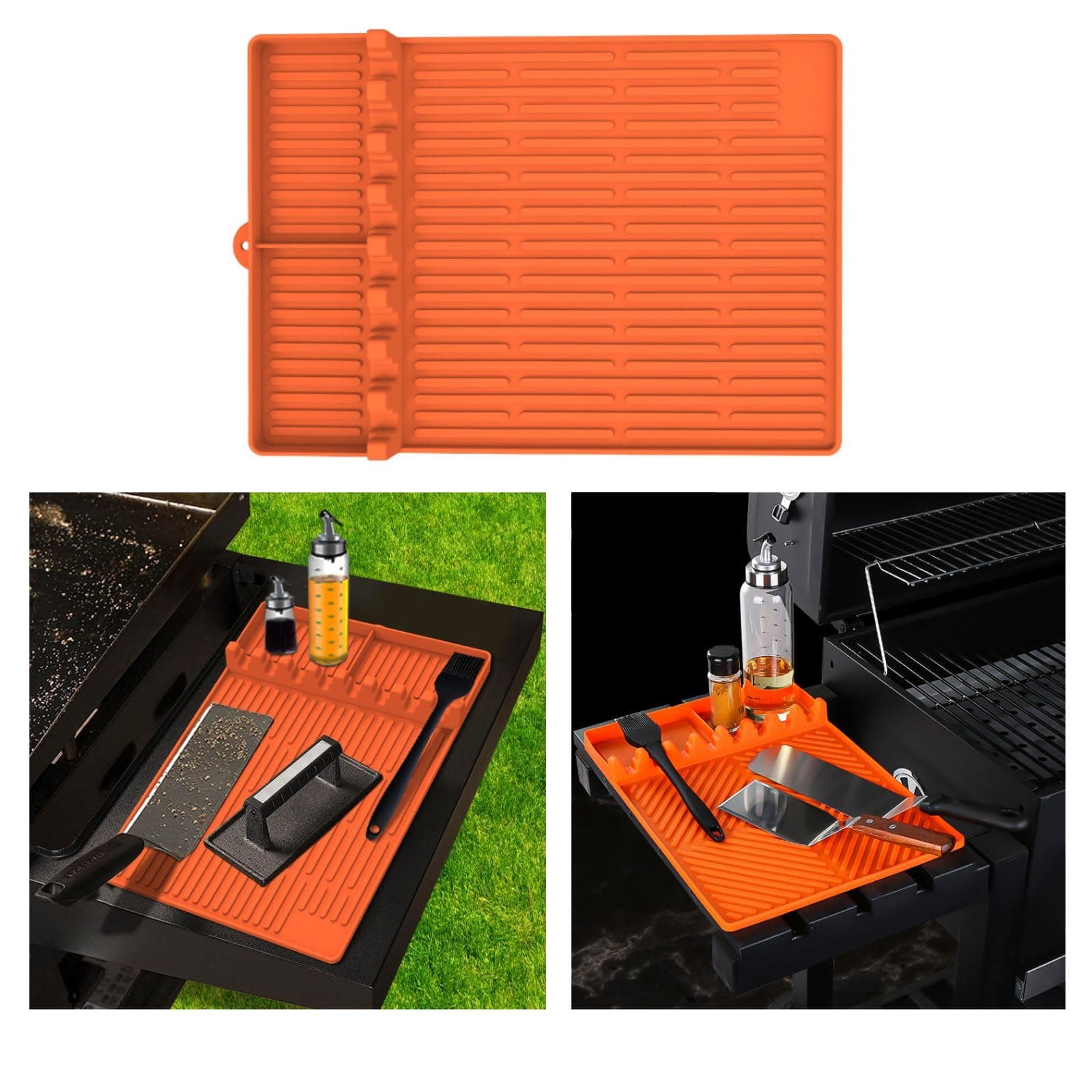 Blackstone Silicone Griddle Tools Mat, 3-in-1 Large Spatula Mat with Drip Pad, Side Shelf Mat for Outdoor Grill, Food Grade Grill BBQ Utensils Holder