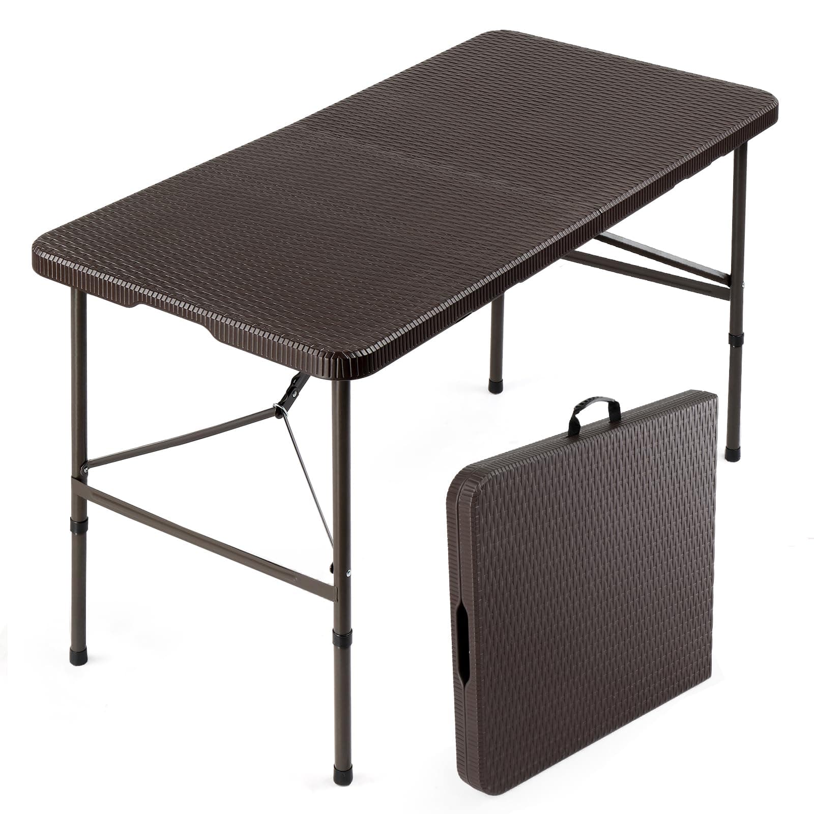 VINGLI 4 FT Plastic Folding Camping Table, Portable in/Outdoor Party Picnic Dining Desk,Garden Soccer Multipurpose Entertaining Activities, Brown